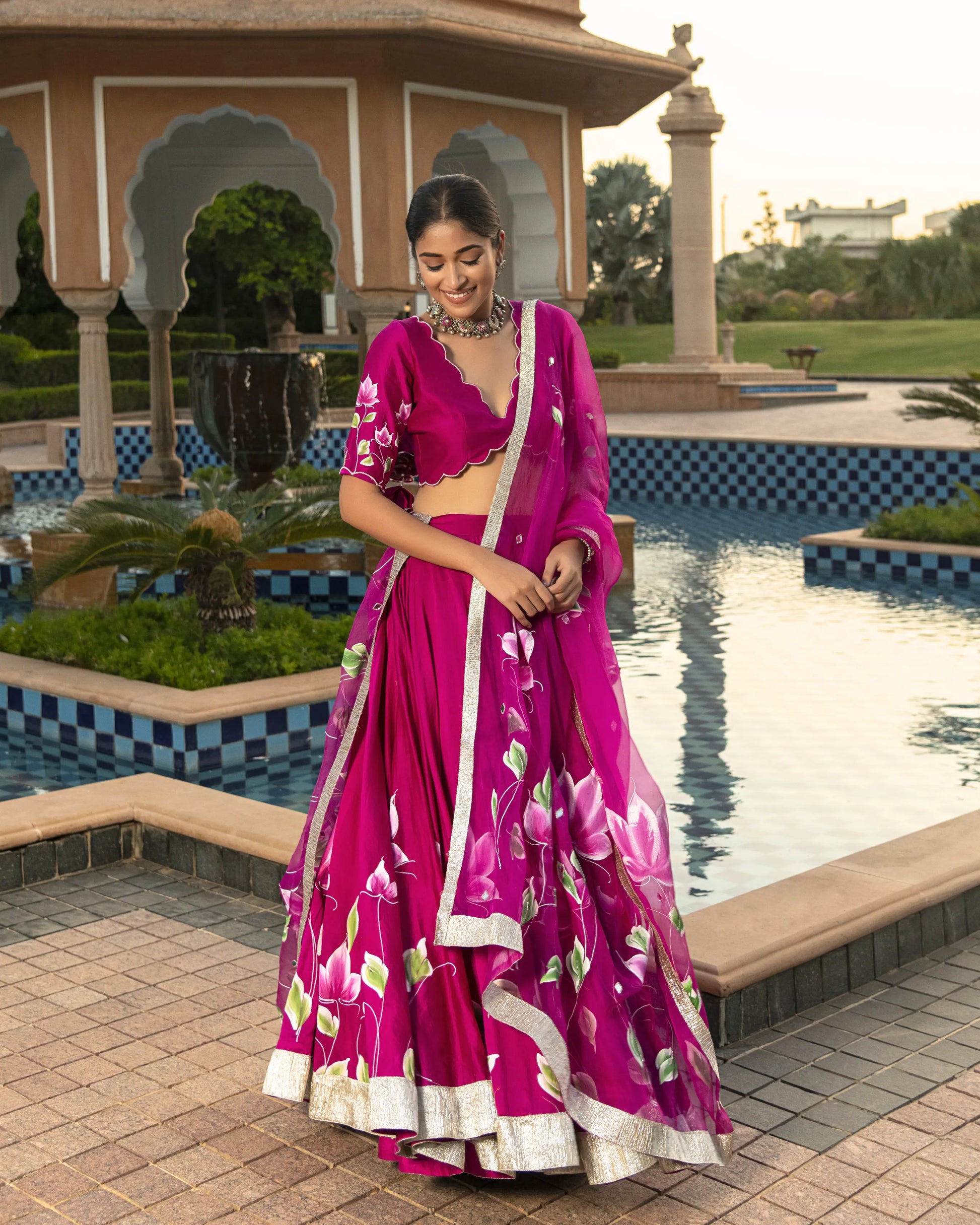 Jasmi Handpainted Chanderi Lehenga Set My Store