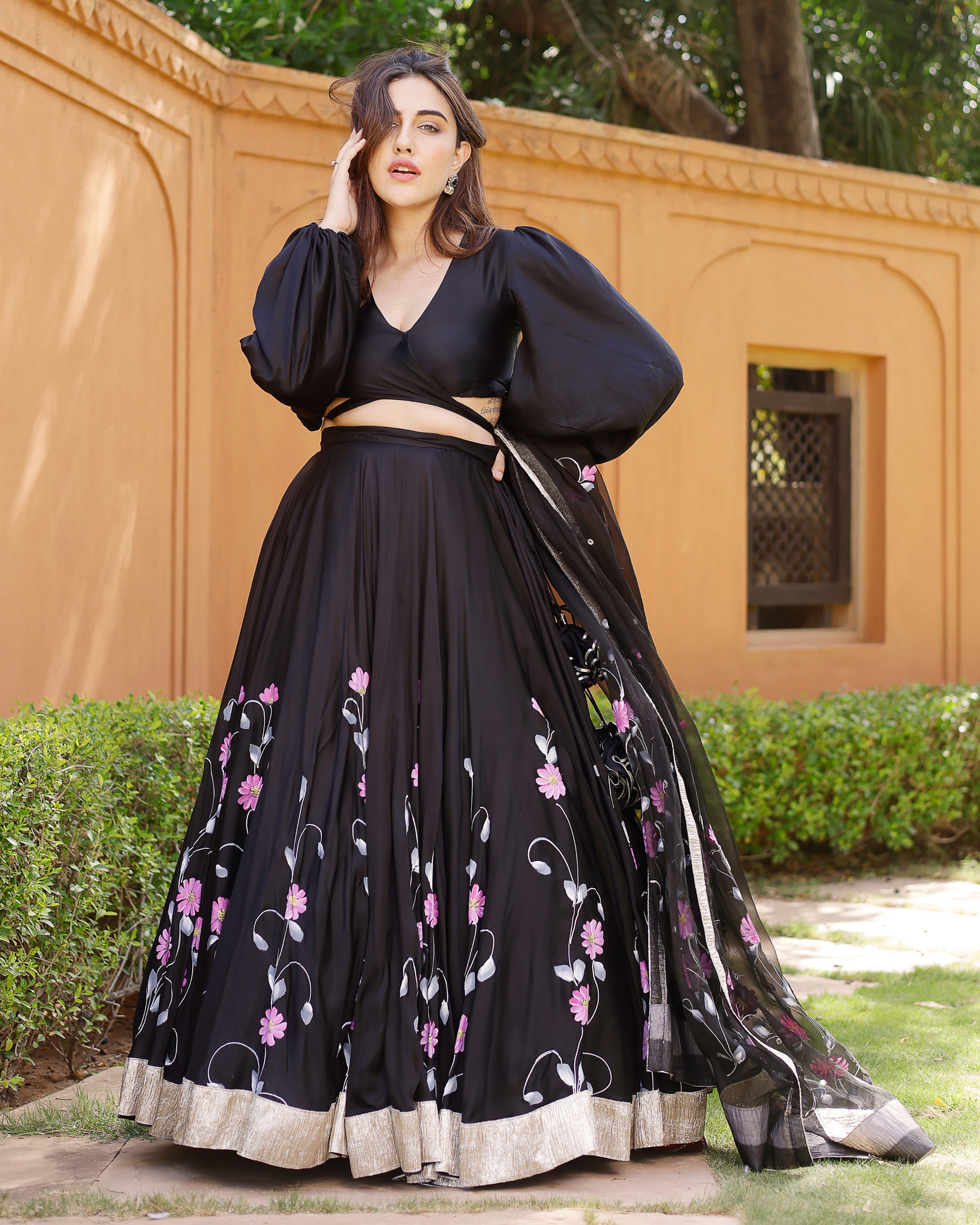 Keyya Handpainted Satin Lehenga Set My Store