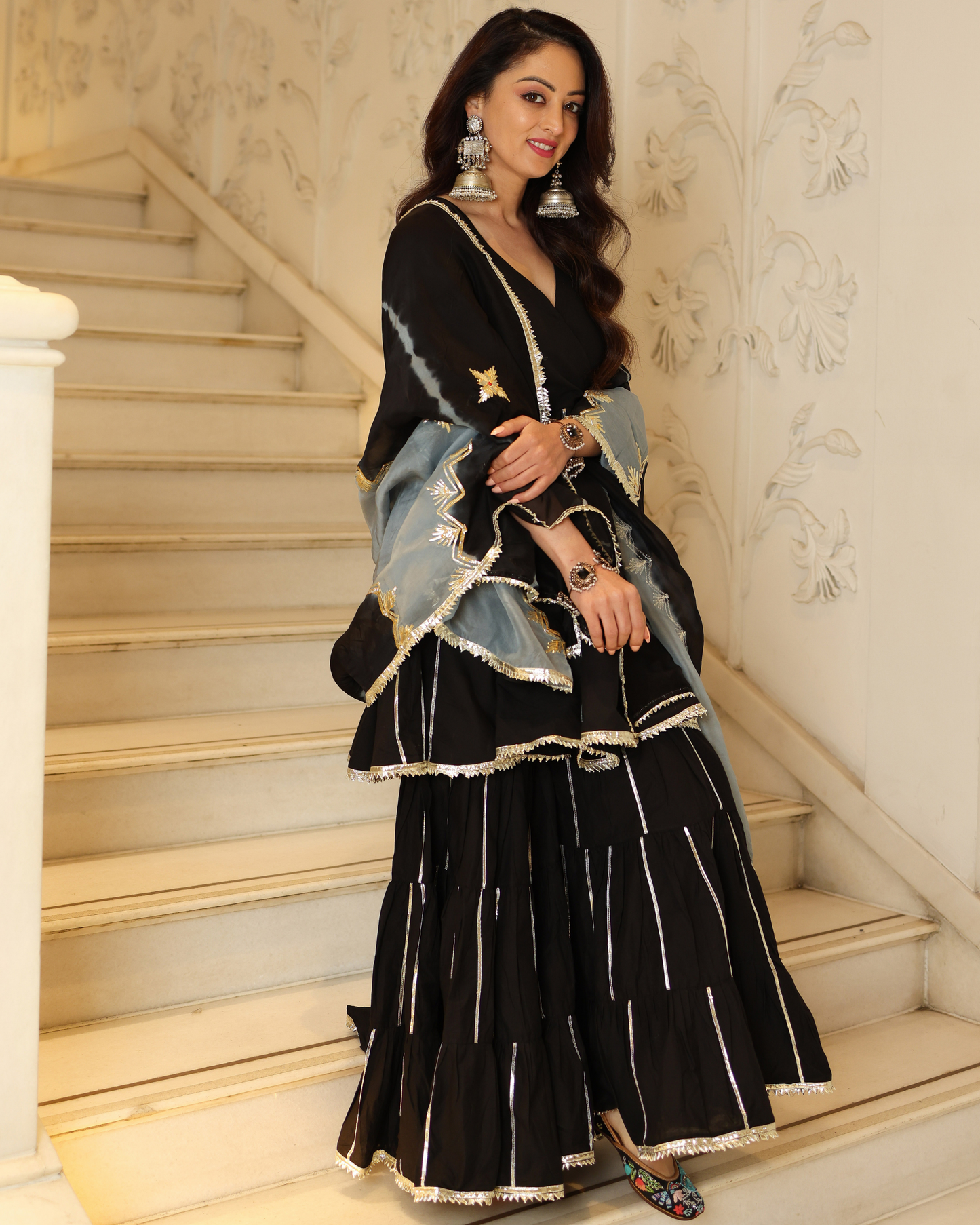 Polar Black Gotapatti Sharara Set My Store