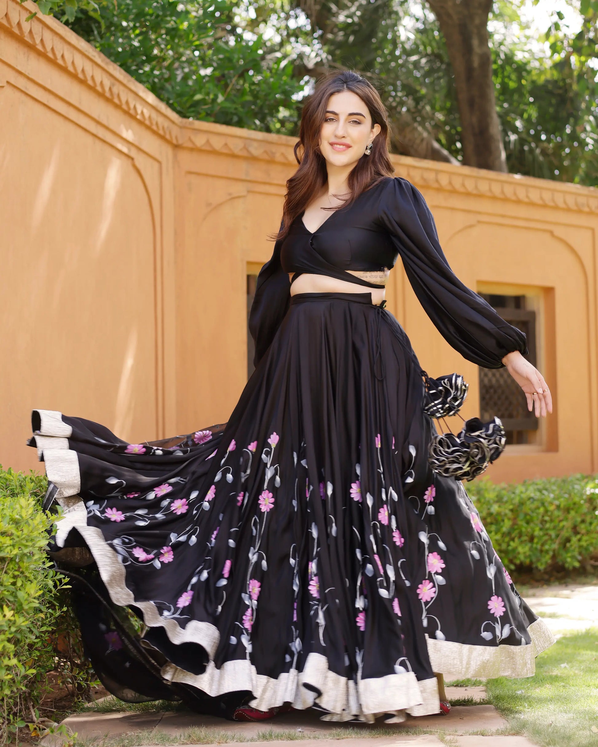 Keyya Handpainted Satin Lehenga Set My Store