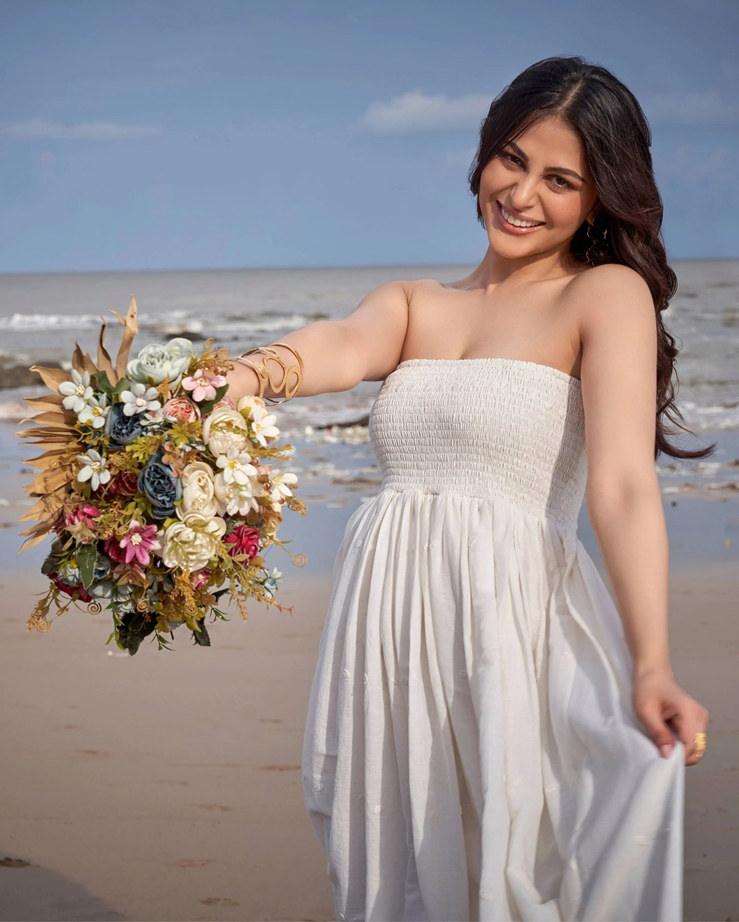 Swallow Off White Solid Cotton Schiffli Dress My Store