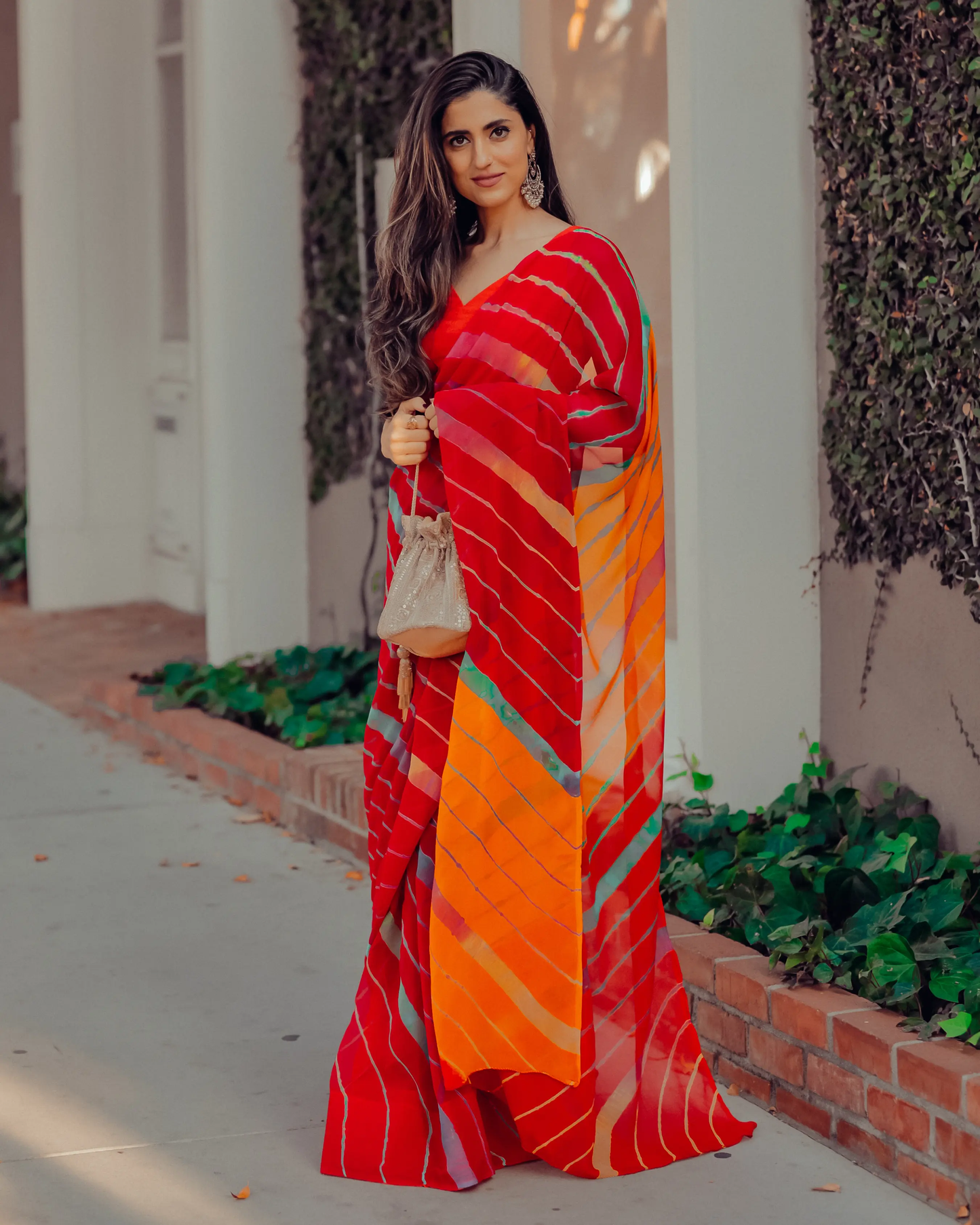 Jester Red Leheriya Pure Chiffon Saree My Store