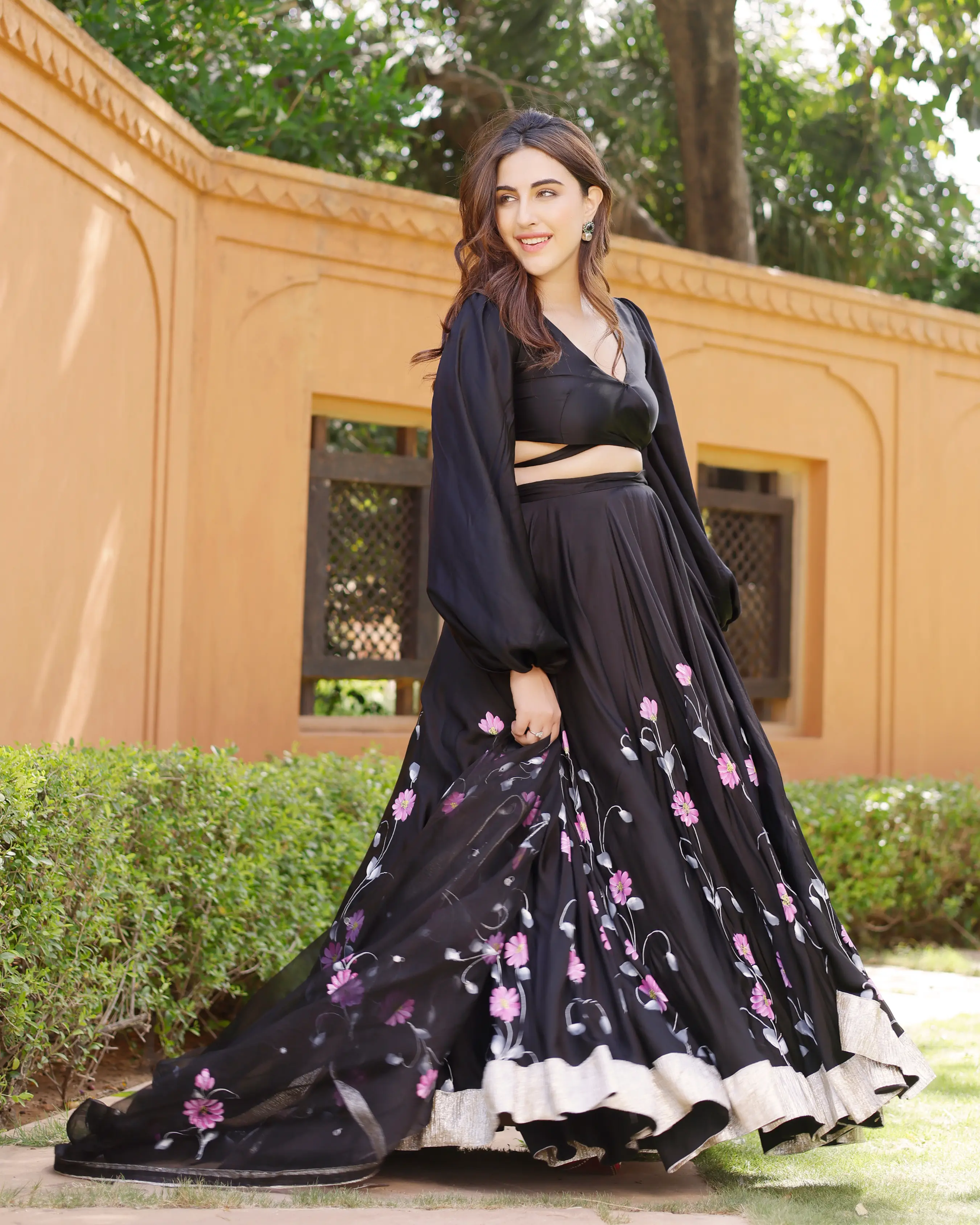 Keyya Handpainted Satin Lehenga Set My Store