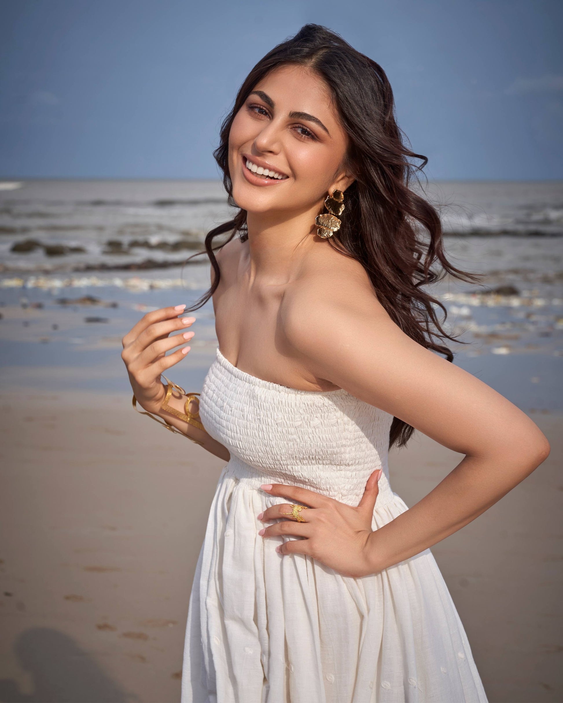 Swallow Off White Solid Cotton Schiffli Dress Quick Cart