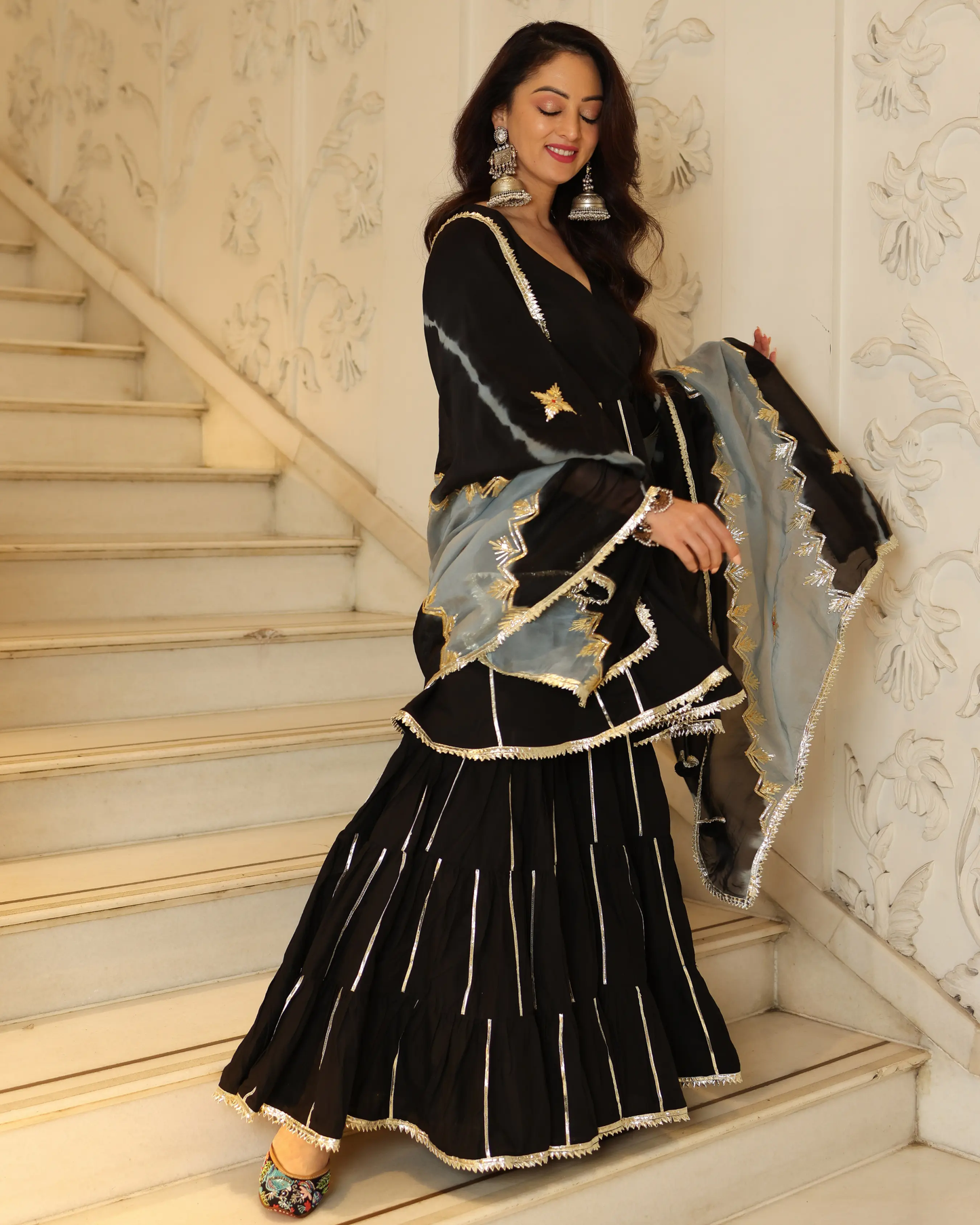 Polar Black Gotapatti Sharara Set My Store