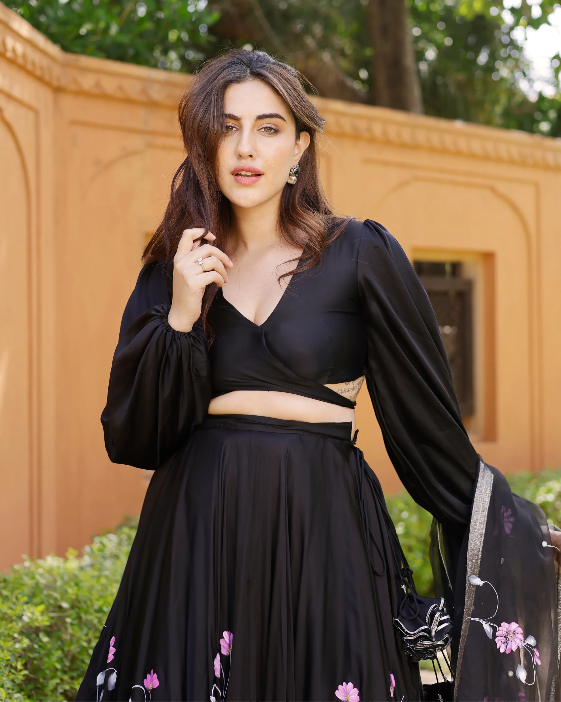 Keyya Handpainted Satin Lehenga Set My Store