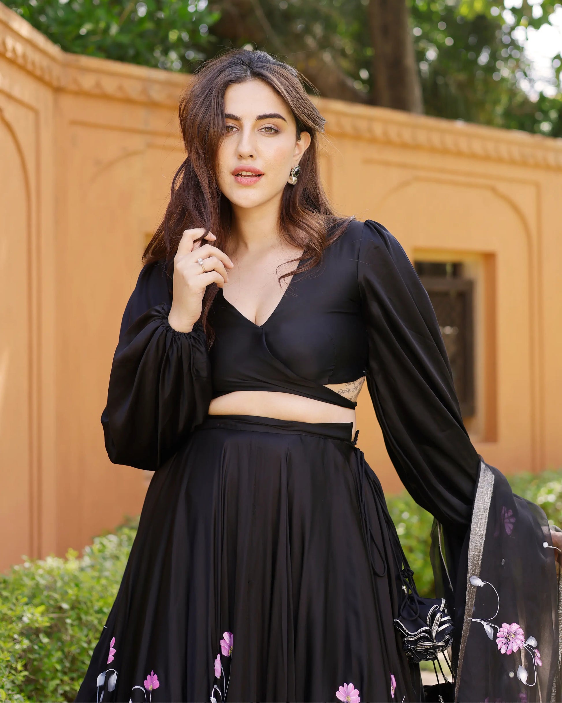 Keyya Handpainted Satin Lehenga Set My Store