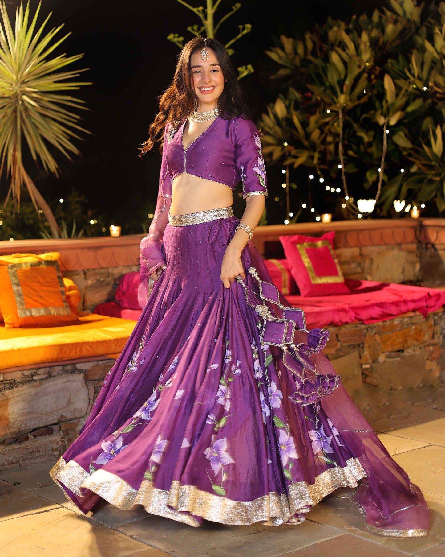 Purple Whisper Handpainted Chanderi Lehenga Set Quick Cart