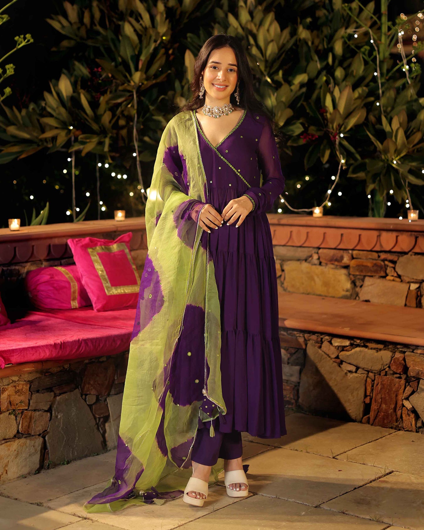 Mystic Mirage Purple Mirror Work Georgette Suit Set Quick Cart
