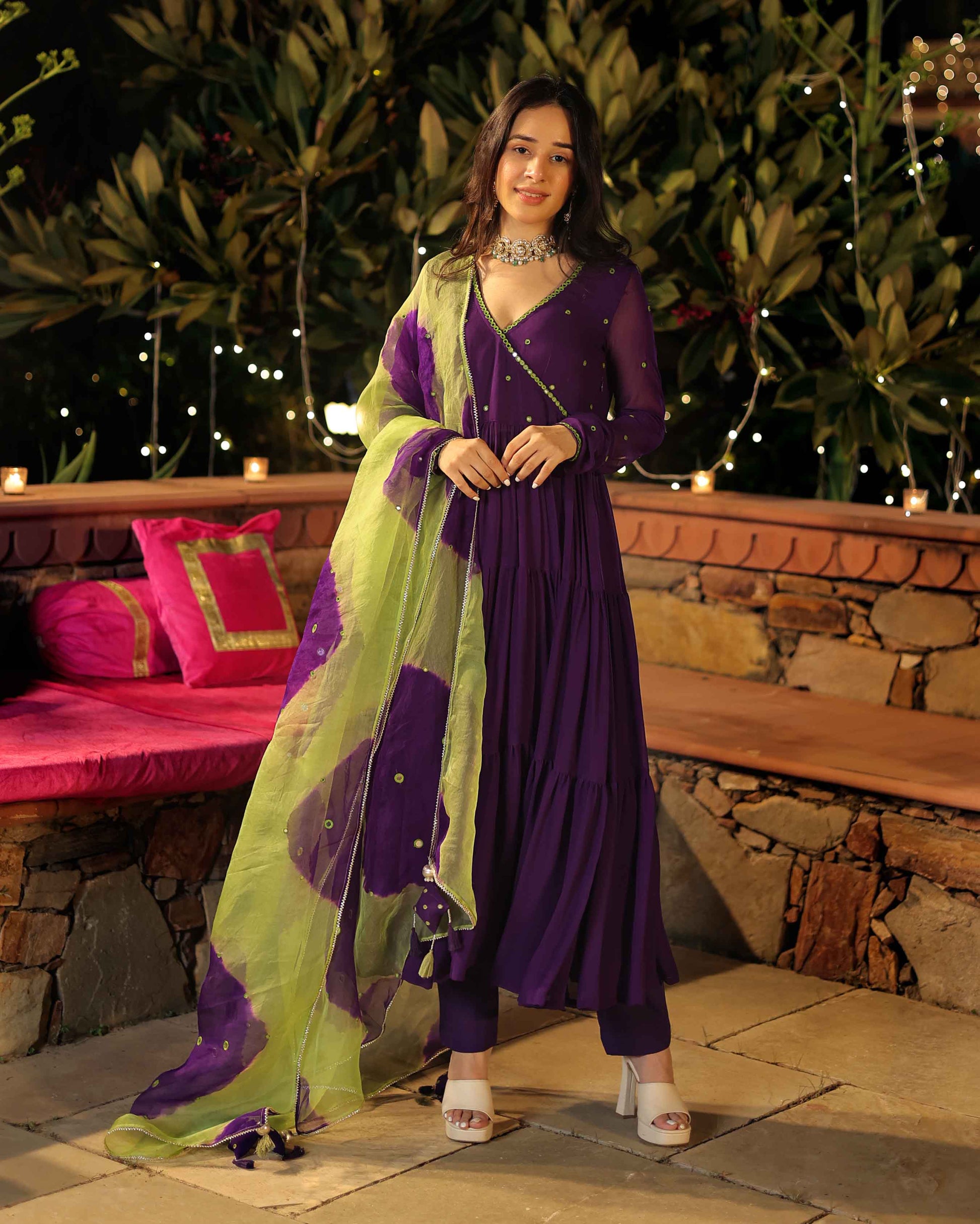 Mystic Mirage Purple Mirror Work Georgette Suit Set My Store