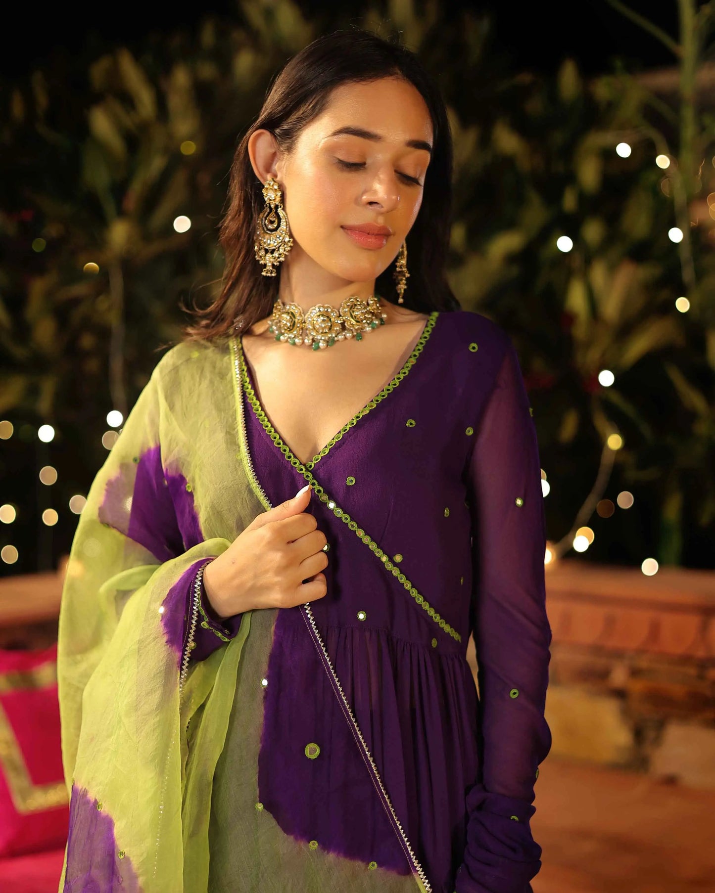 Mystic Mirage Purple Mirror Work Georgette Suit Set My Store