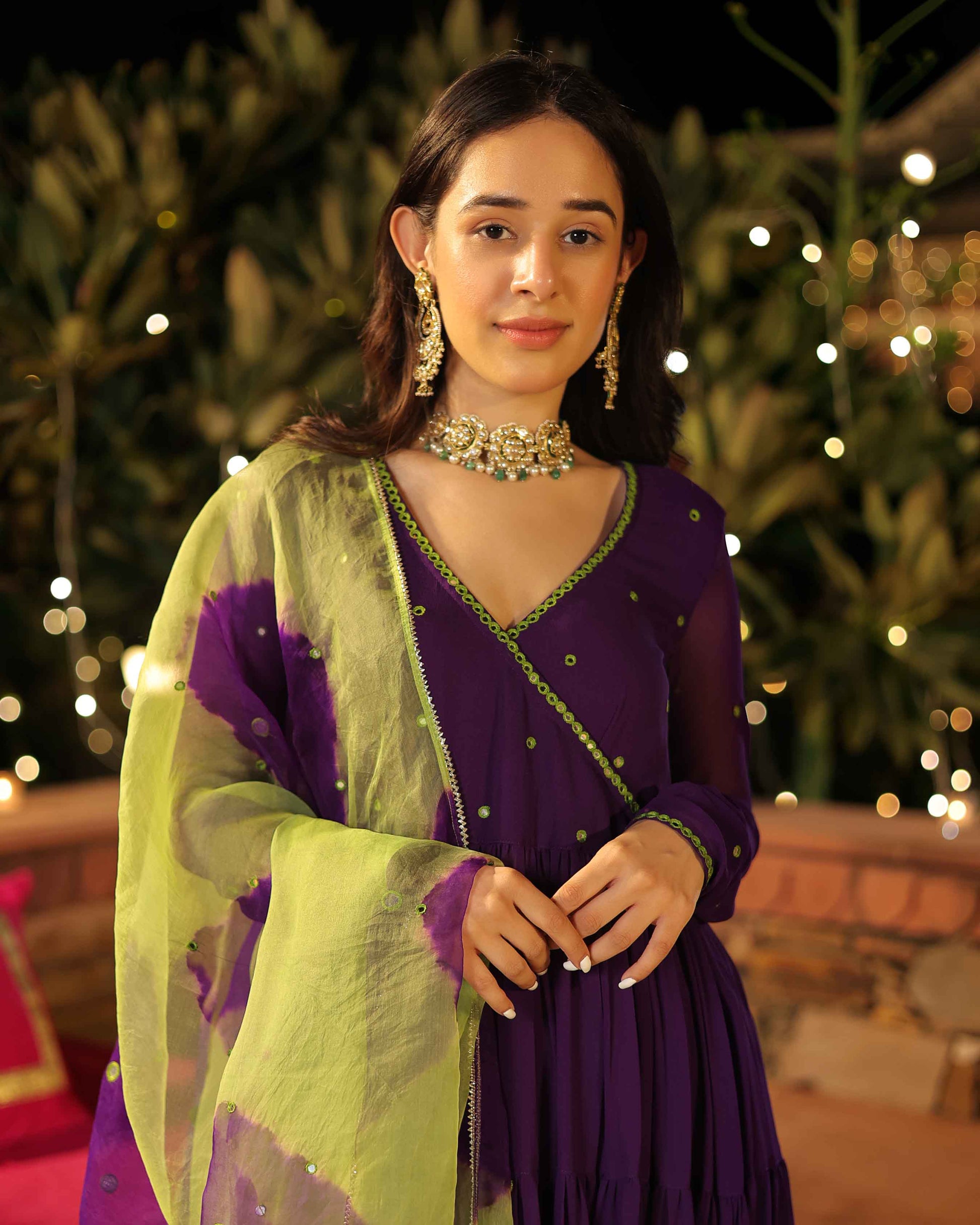 Mystic Mirage Purple Mirror Work Georgette Suit Set Quick Cart