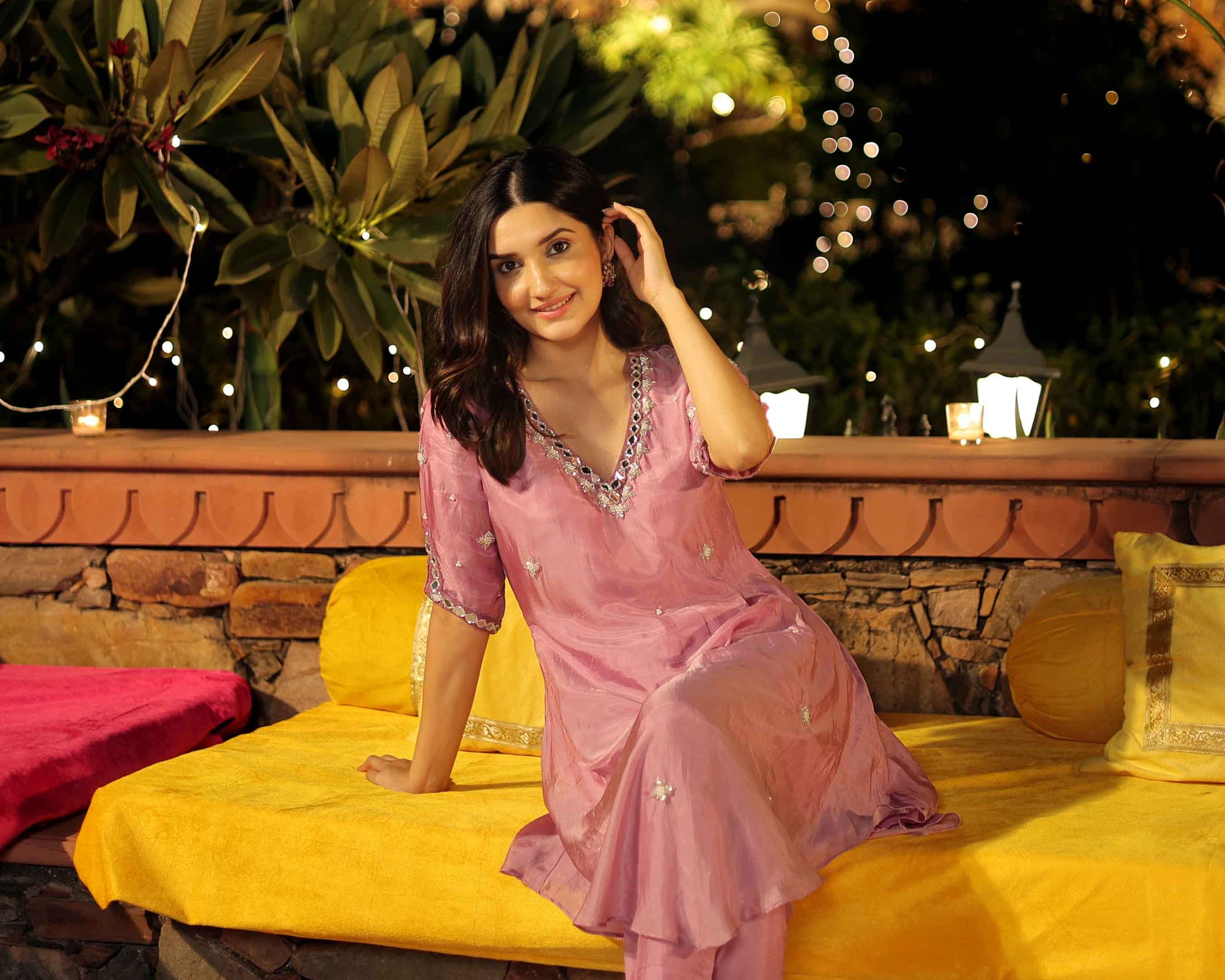 Merlot Purple Hand Embroidered Silk Coord Set Quick Cart