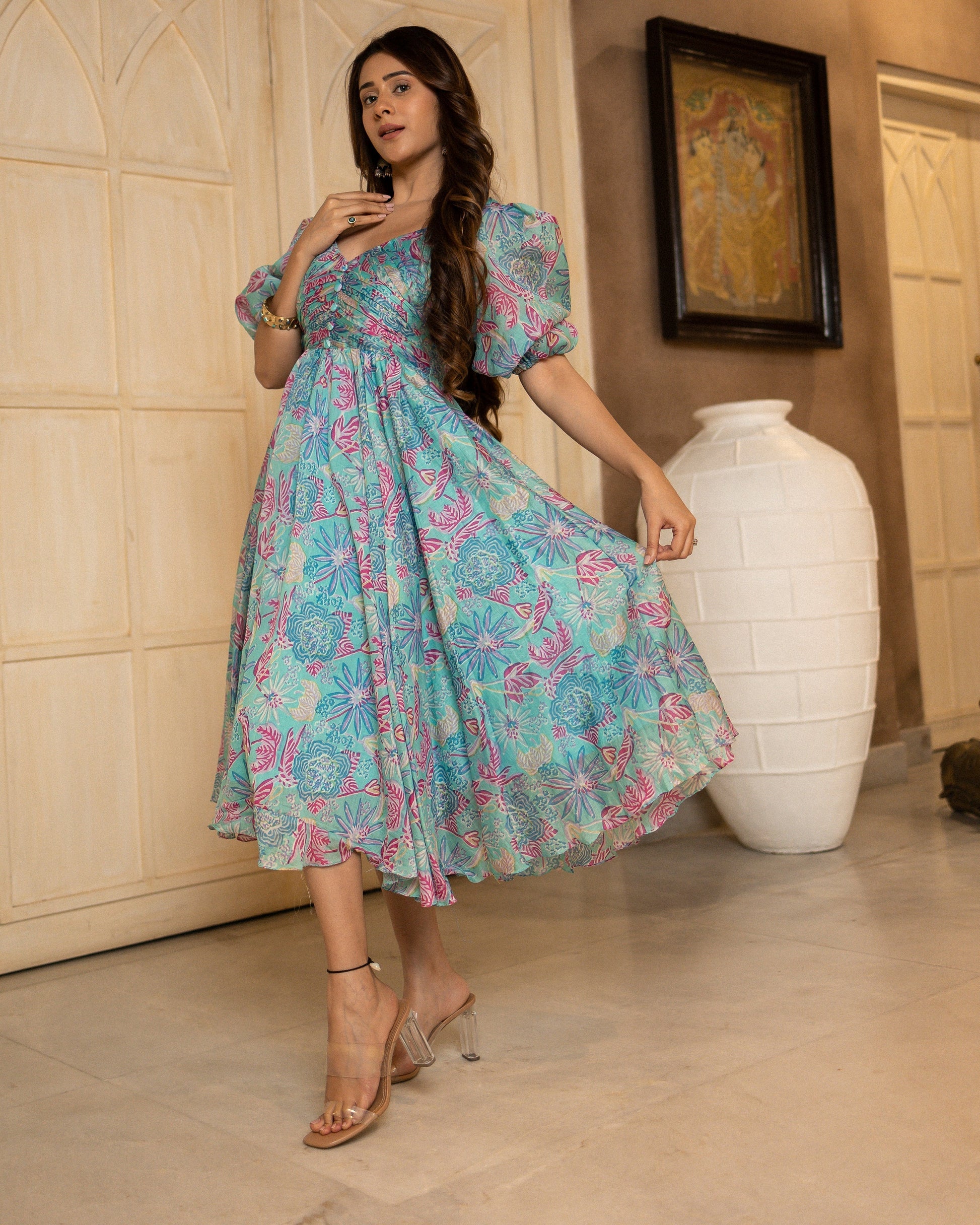 Mizuki Pleated Chanderi Dress My Store