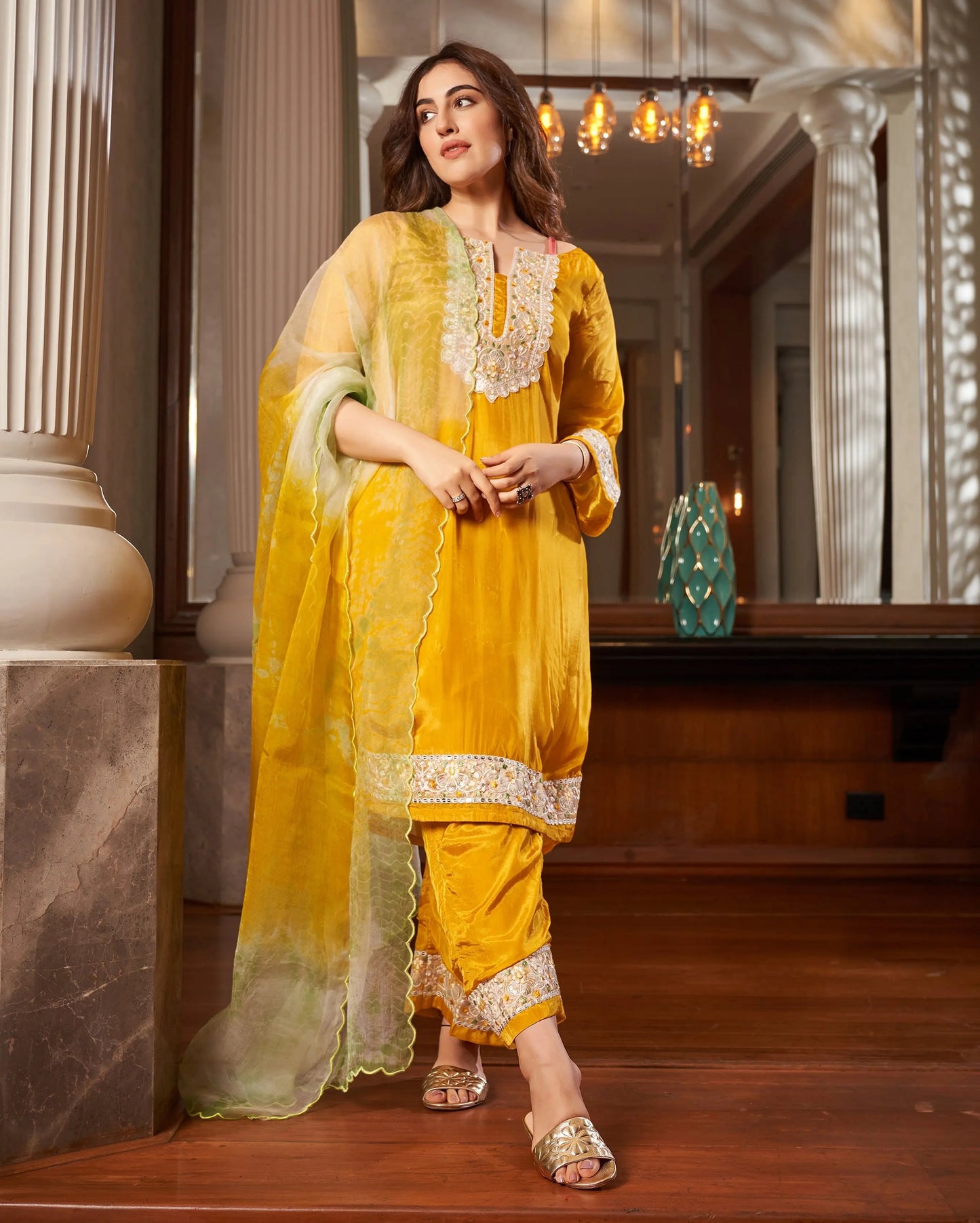 Seedit Yellow Solid Silk Suit Set My Store