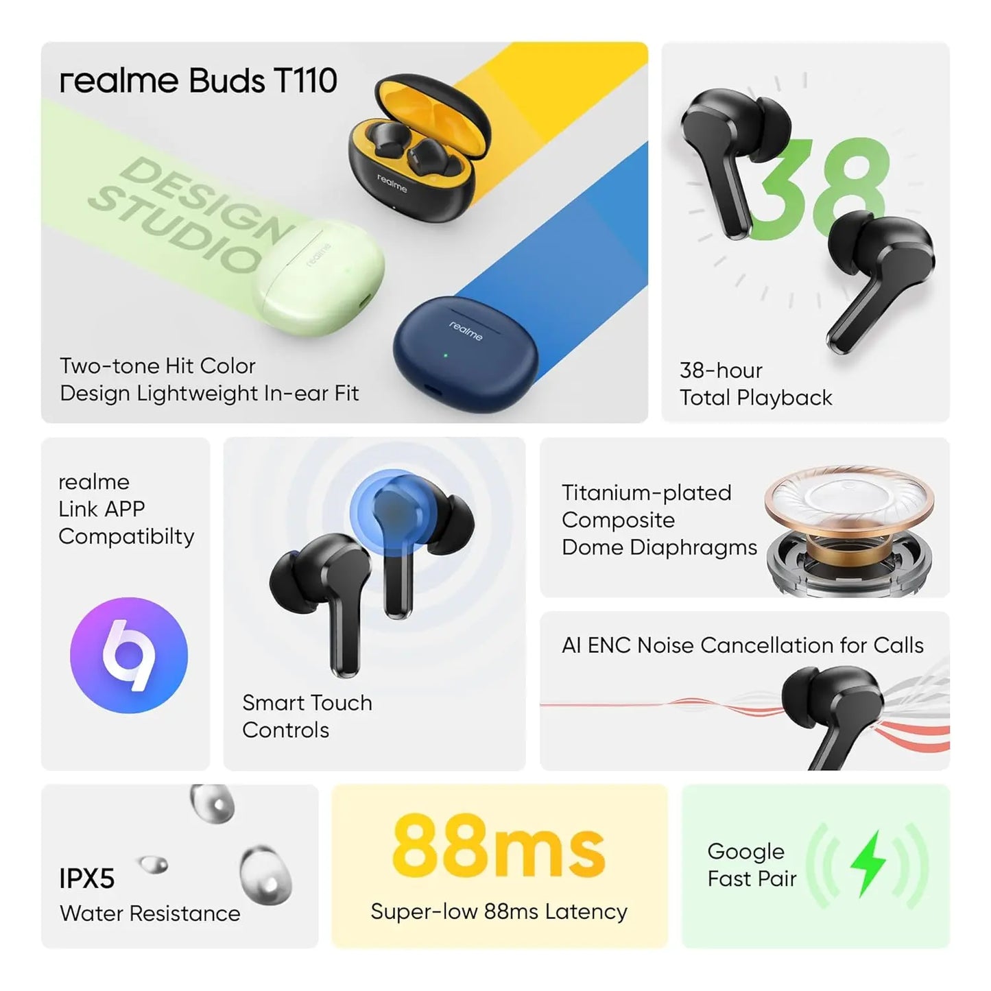 Realme Buds T110 Bluetooth Truly Wireless in Ear Earbuds My Store