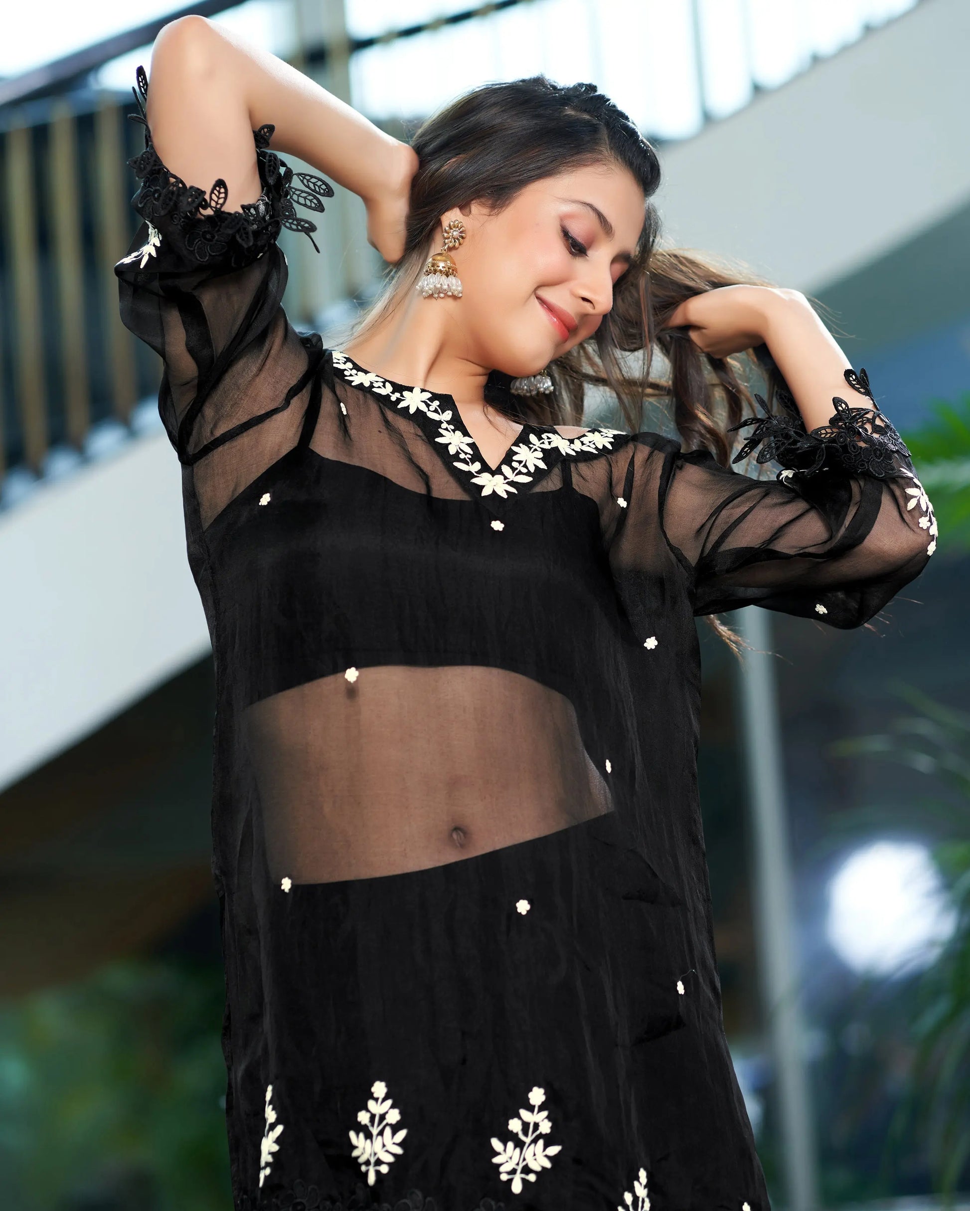 Sparsh Black Embroidered Organza Sharara Set My Store