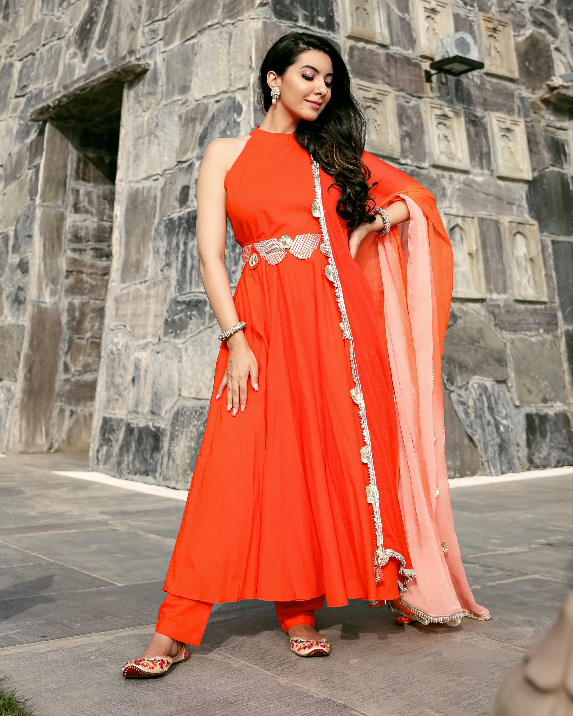 Orange Muse Leheriya Gota Suit Set Quick Cart