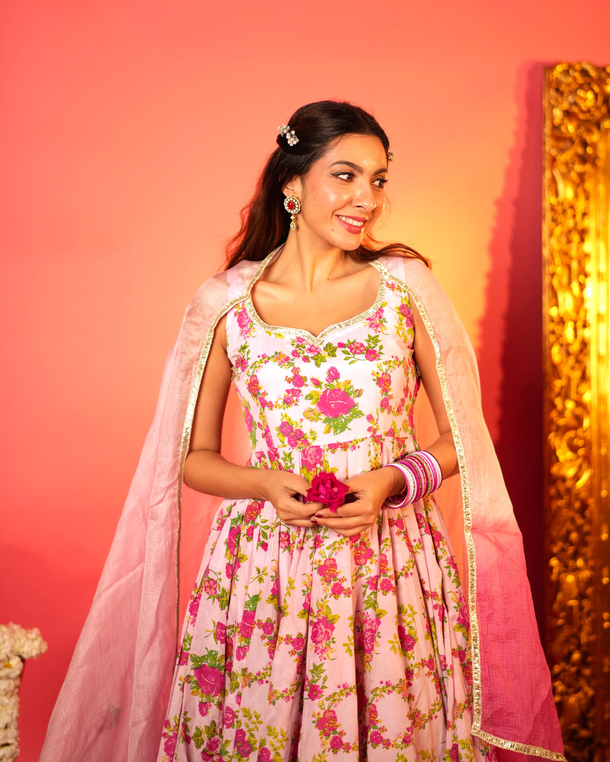 Gulaab Baby Pink Printed Silk Suit Set My Store