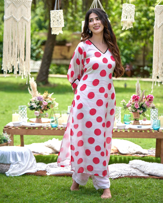 Nainika White Printed Silk Kurta Set My Store