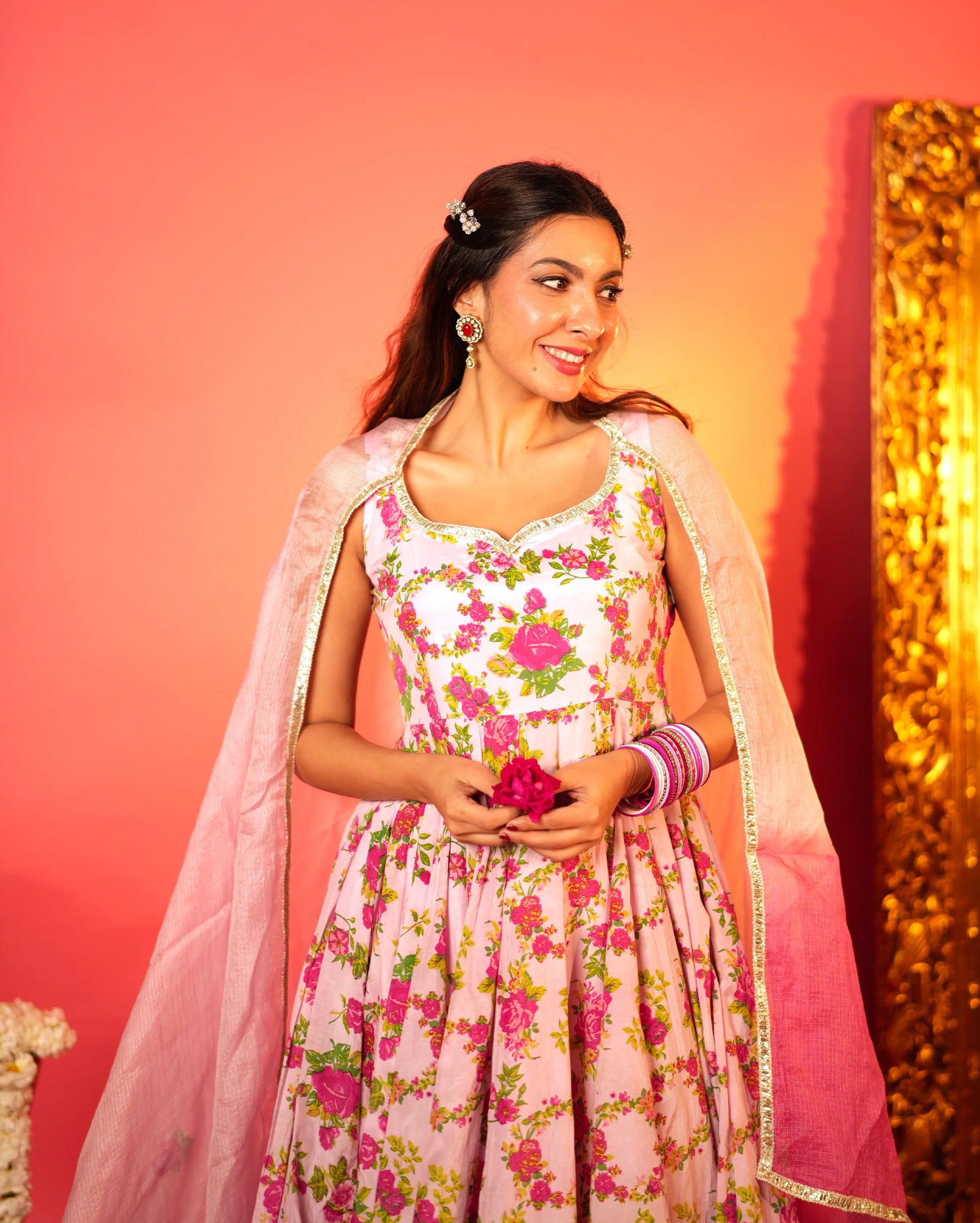 Gulaab Baby Pink Printed Silk Suit Set My Store