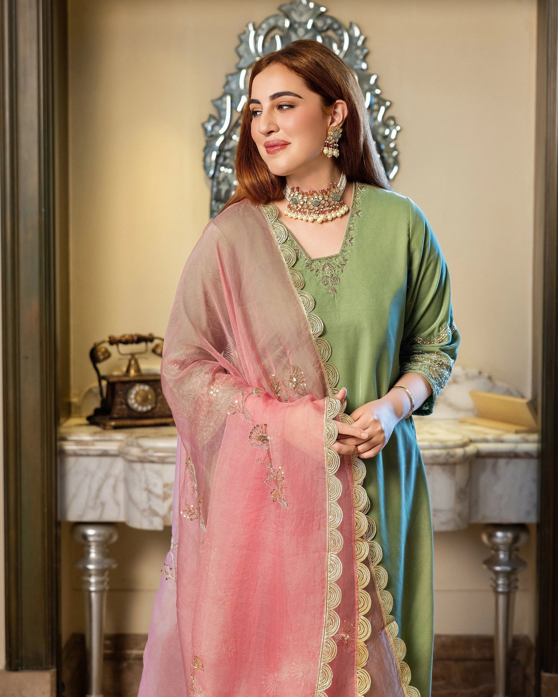 Taskin Sage Embroidered Velvet Suit Set My Store