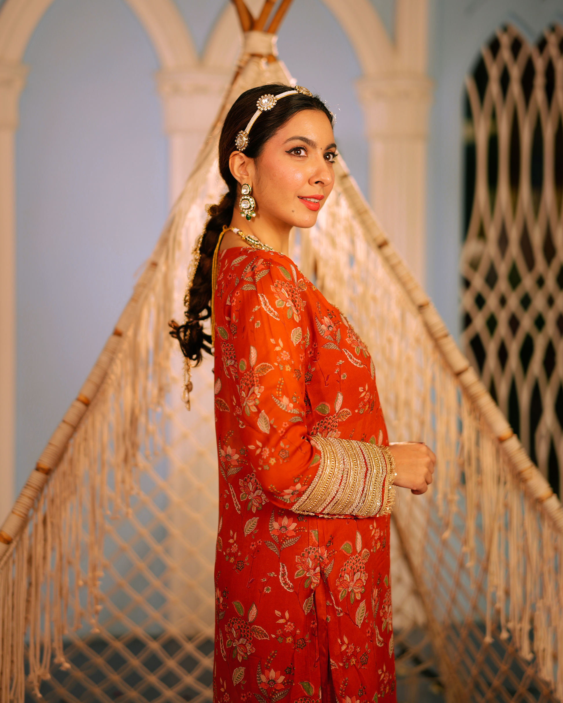 Veda Orange Printed Georgette Kurta Set My Store