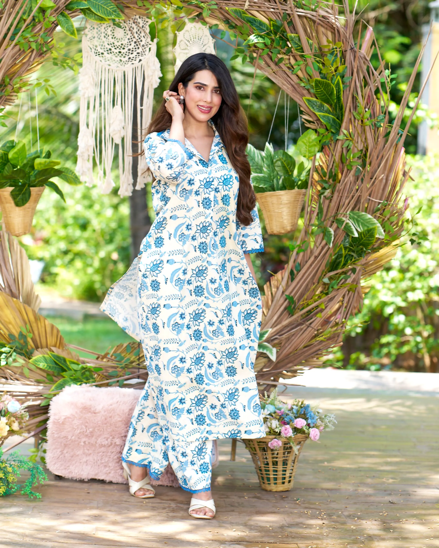 Banu Cream Printed Cotton Kurta Set My Store