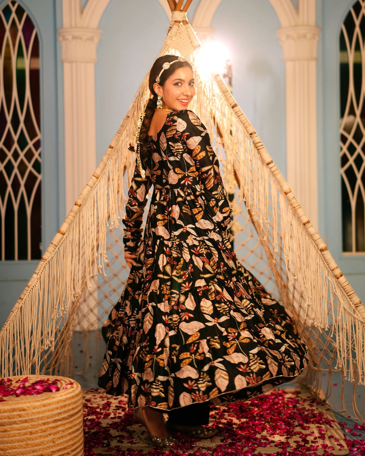 Jama Black Printed Chanderi Coord Set My Store