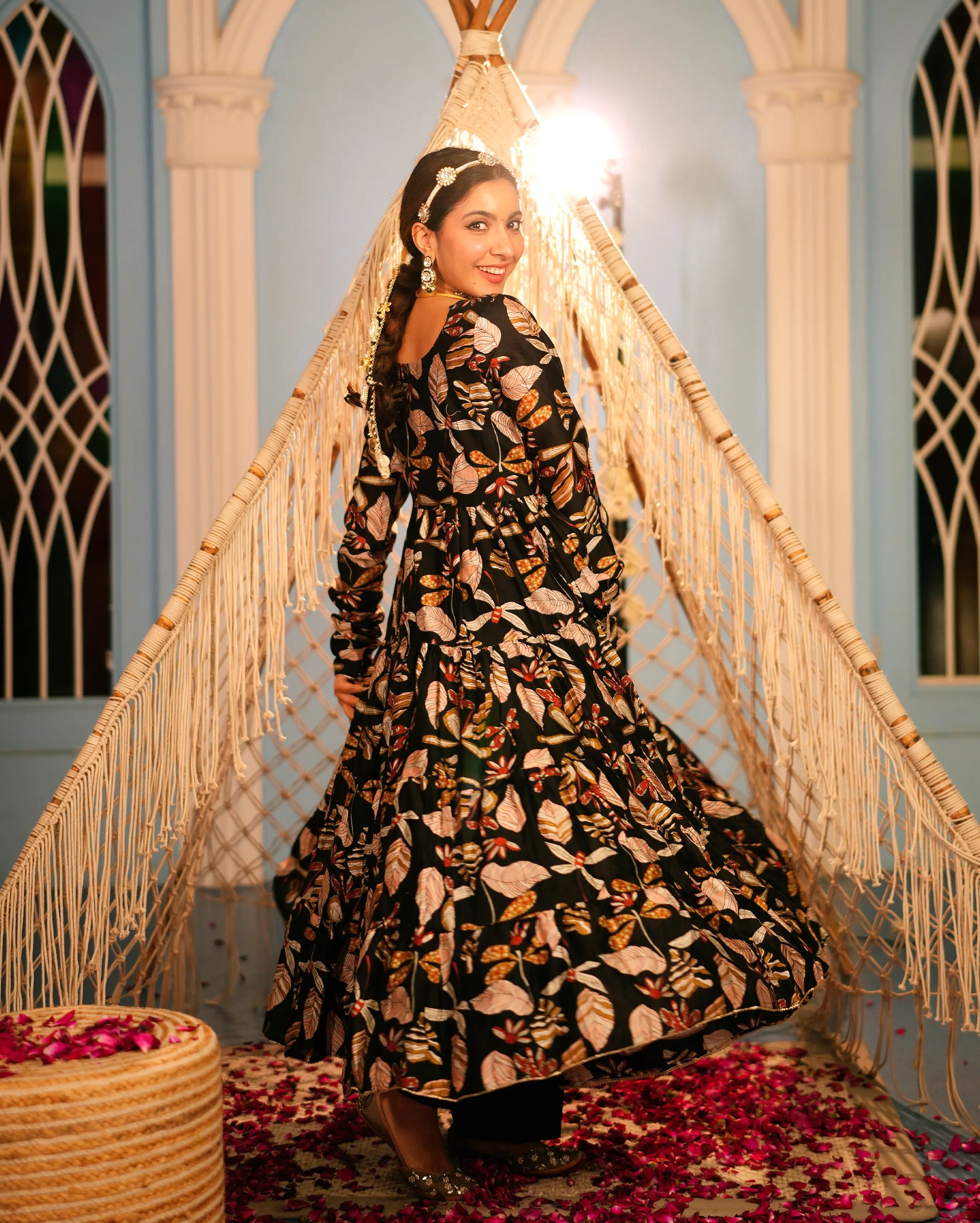 Jama Black Printed Chanderi Coord Set My Store