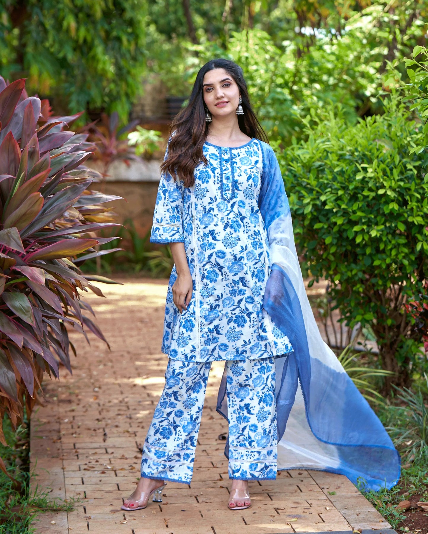 Fresh Blue Printed Cotton Suit Set My Store