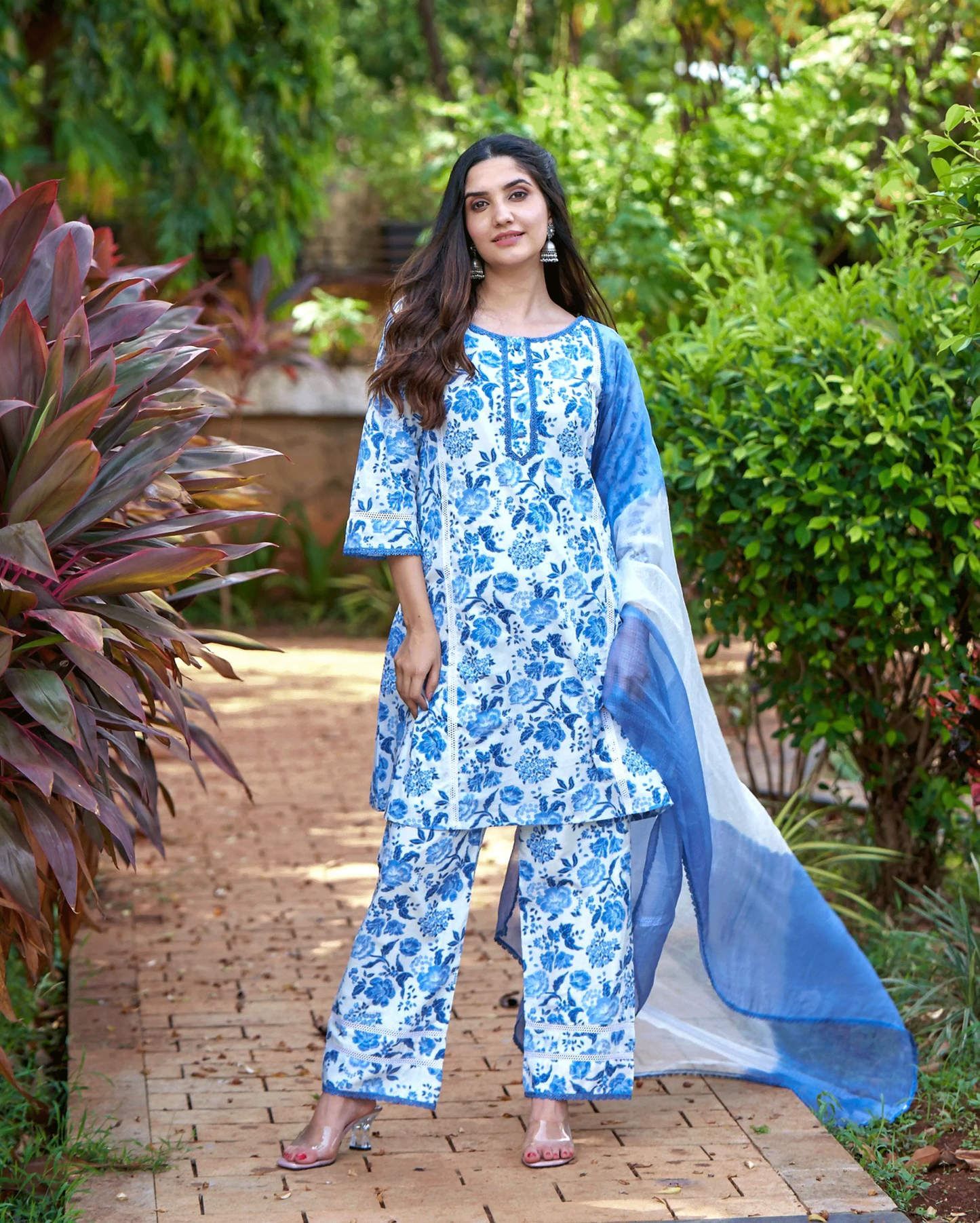 Fresh Blue Printed Cotton Suit Set My Store