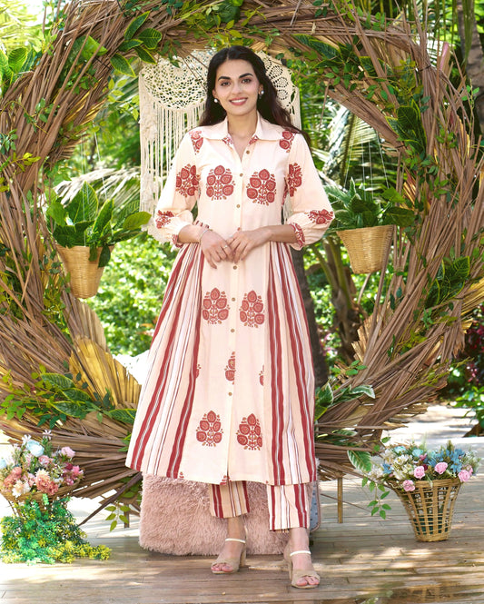 Noor Cream Printed Cotton Coord Set My Store