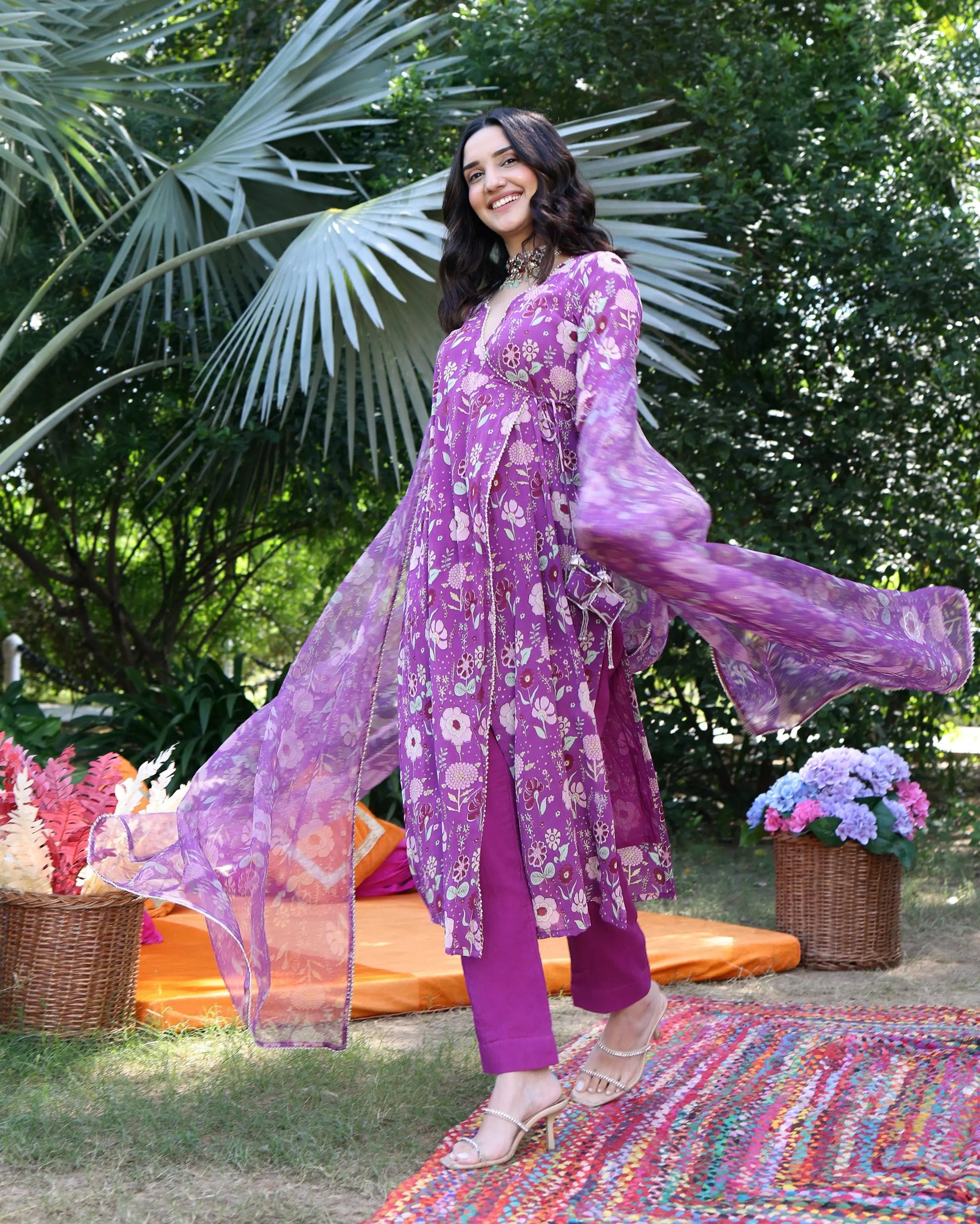 Iris Bloom Purple Printed Georgette Suit Set My Store