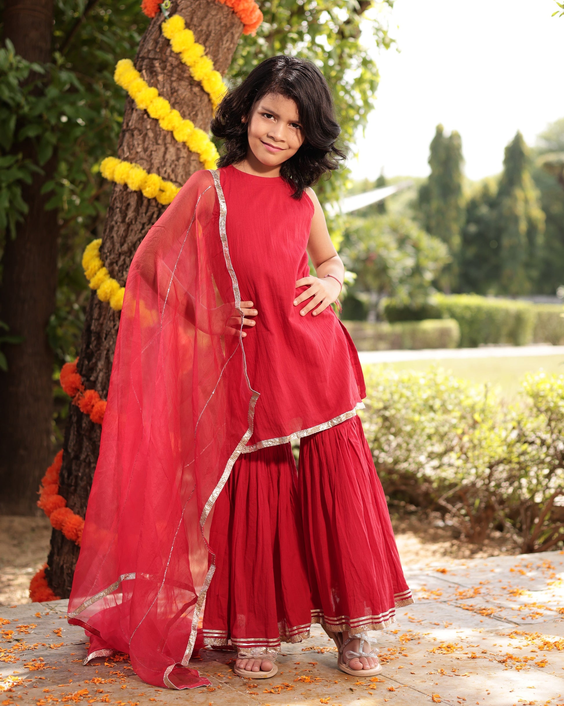 Cheeky Red Gotapatti Cotton Sharara Set My Store