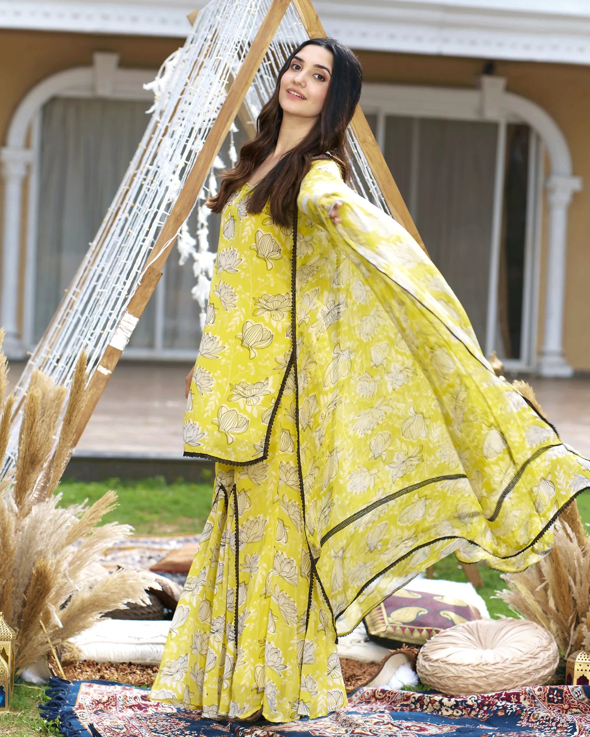 Emin Yellow Printed Georgette Sharara Set My Store
