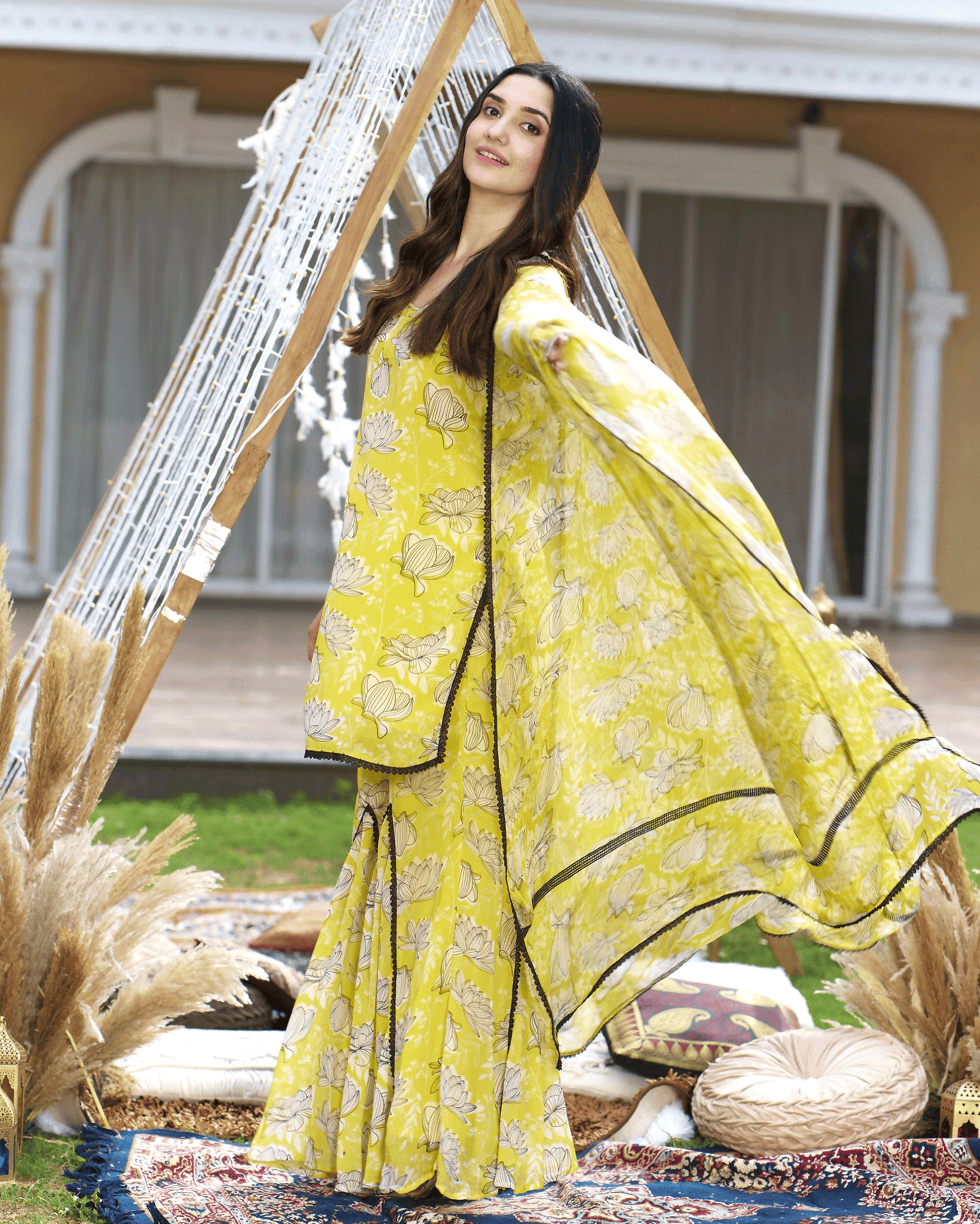 Emin Yellow Printed Georgette Sharara Set My Store