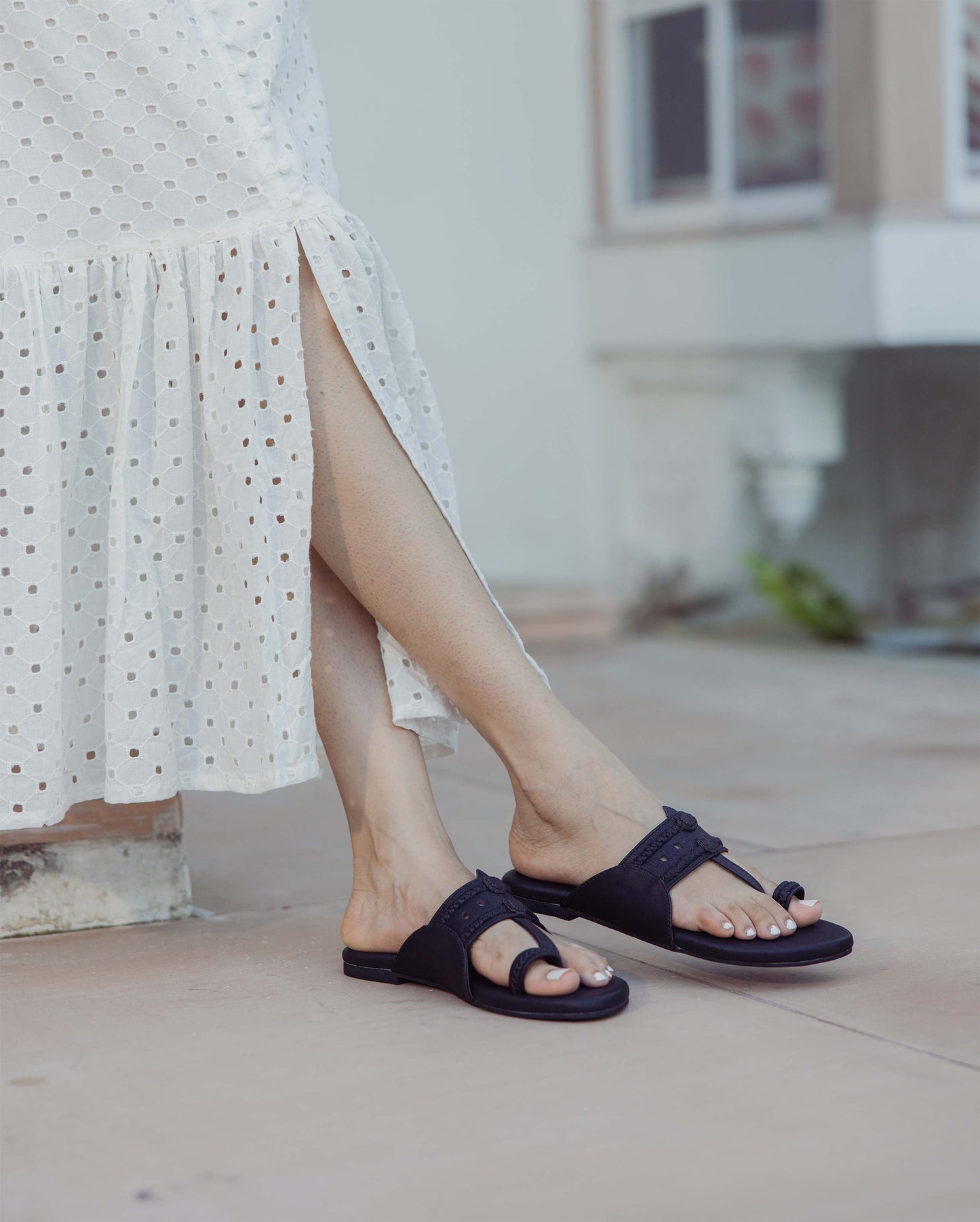 Melanie Black Solid Kolha Flats My Store