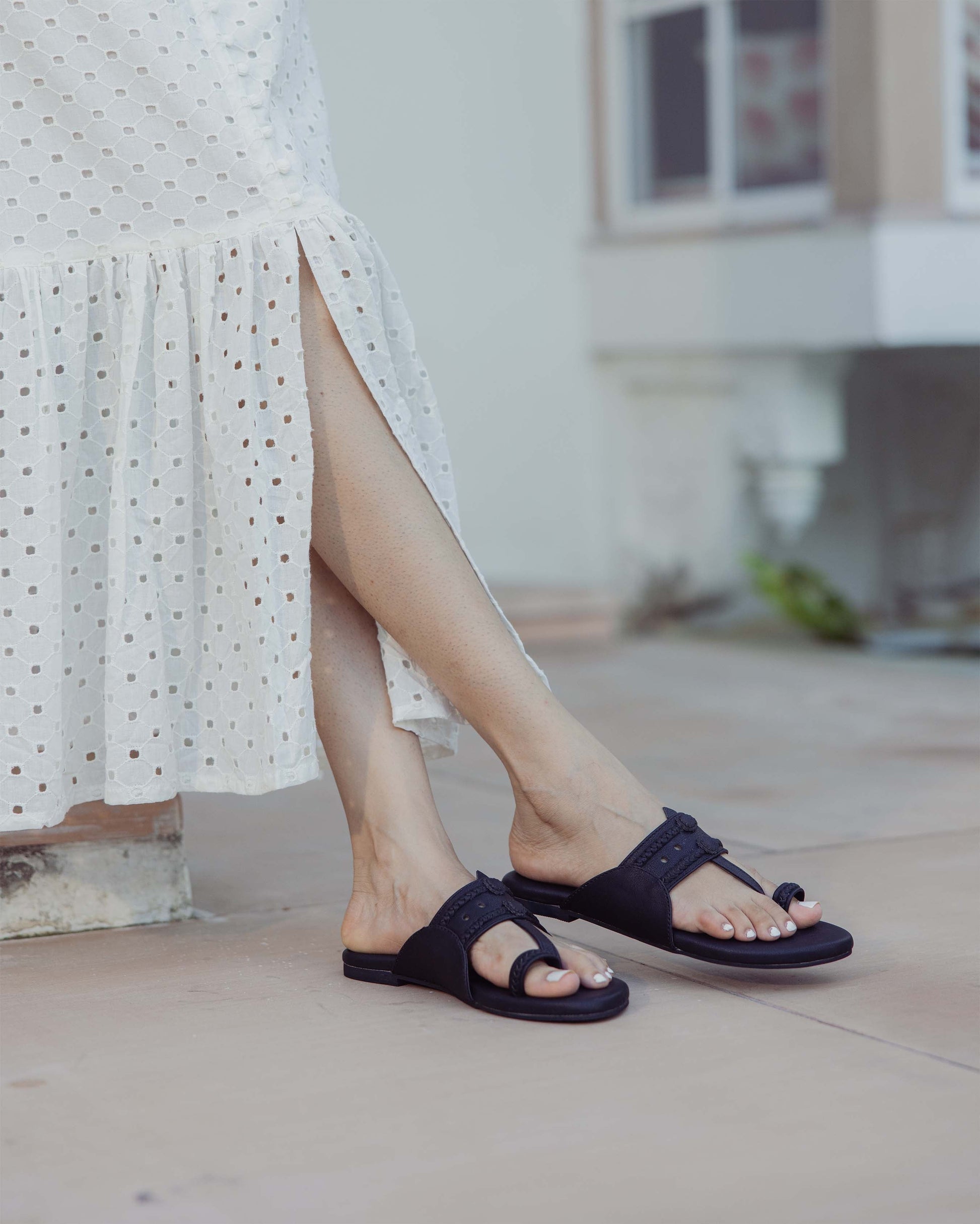 Melanie Black Solid Kolha Flats My Store