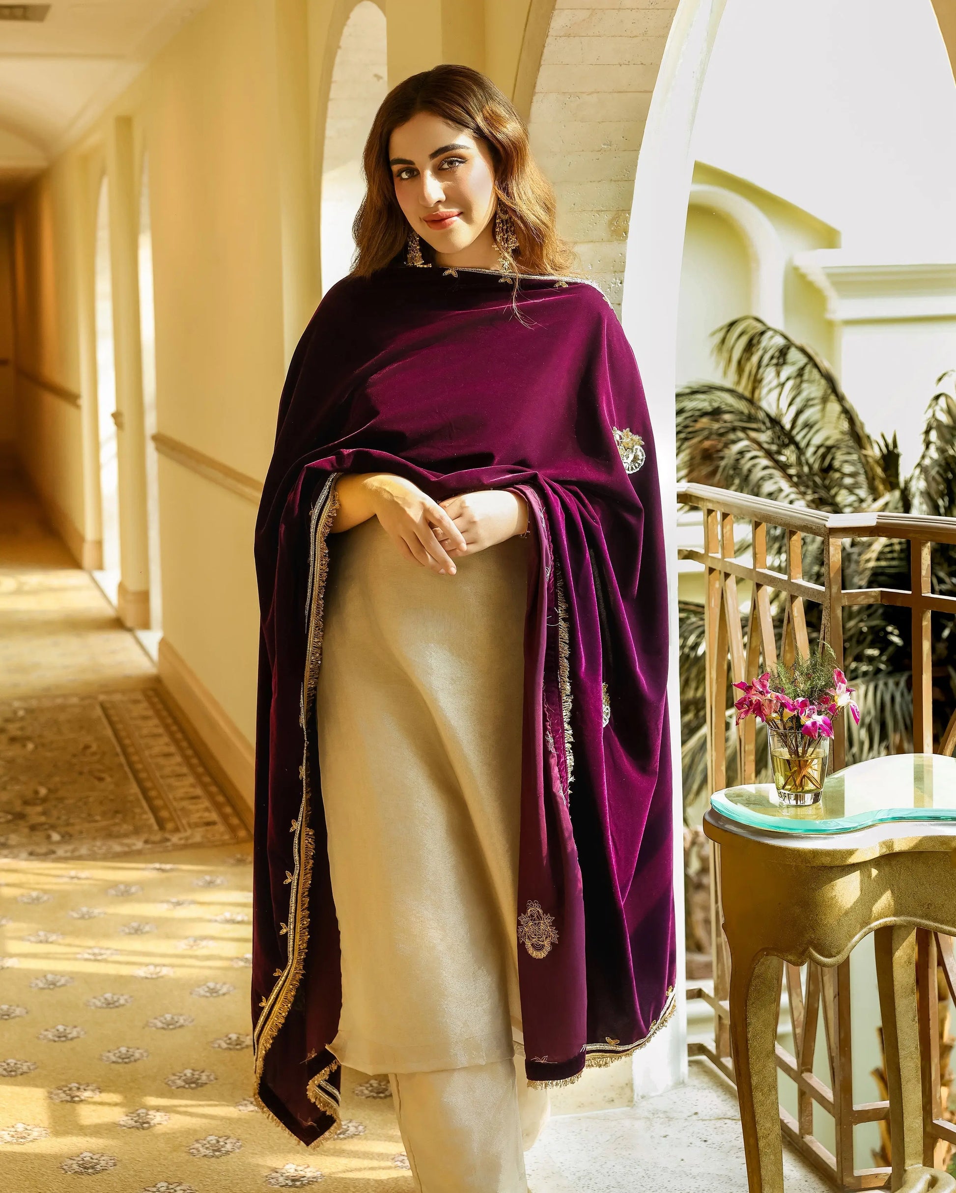 Surkh Purple Solid Velvet Shawl My Store