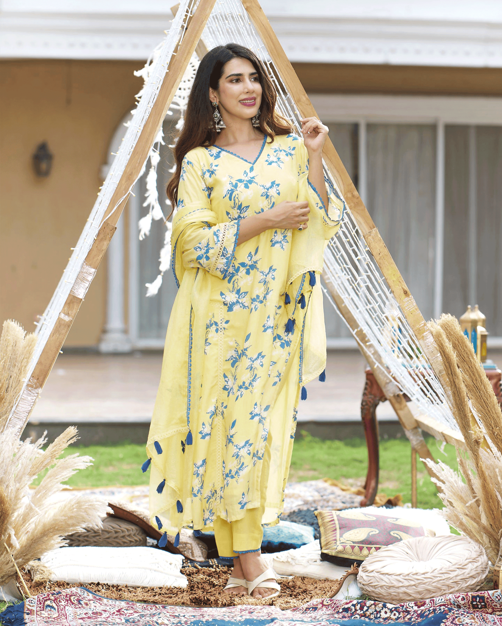 Shrinika Yellow Printed Silk Suit Set My Store