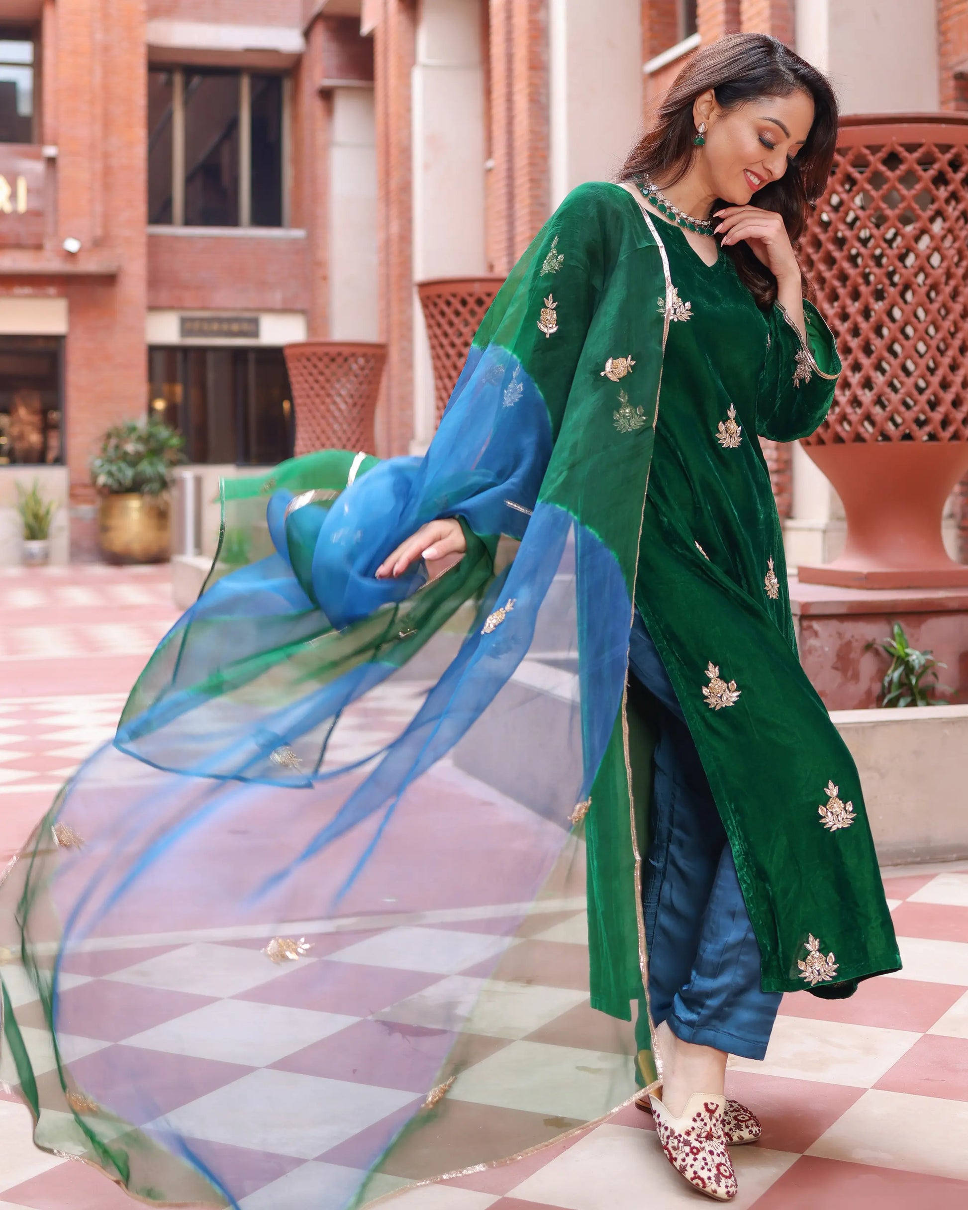 Classic Green Velvet Handcrafted Suit Set My Store