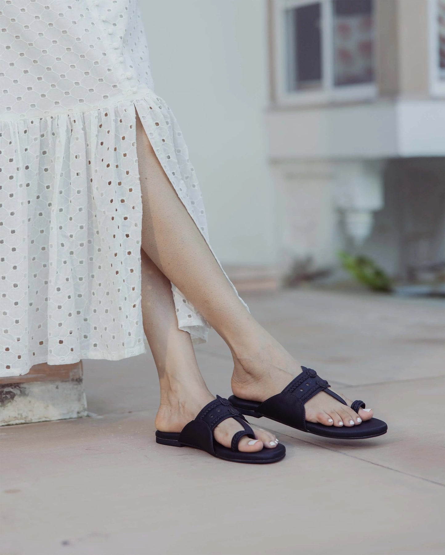 Melanie Black Solid Kolha Flats My Store