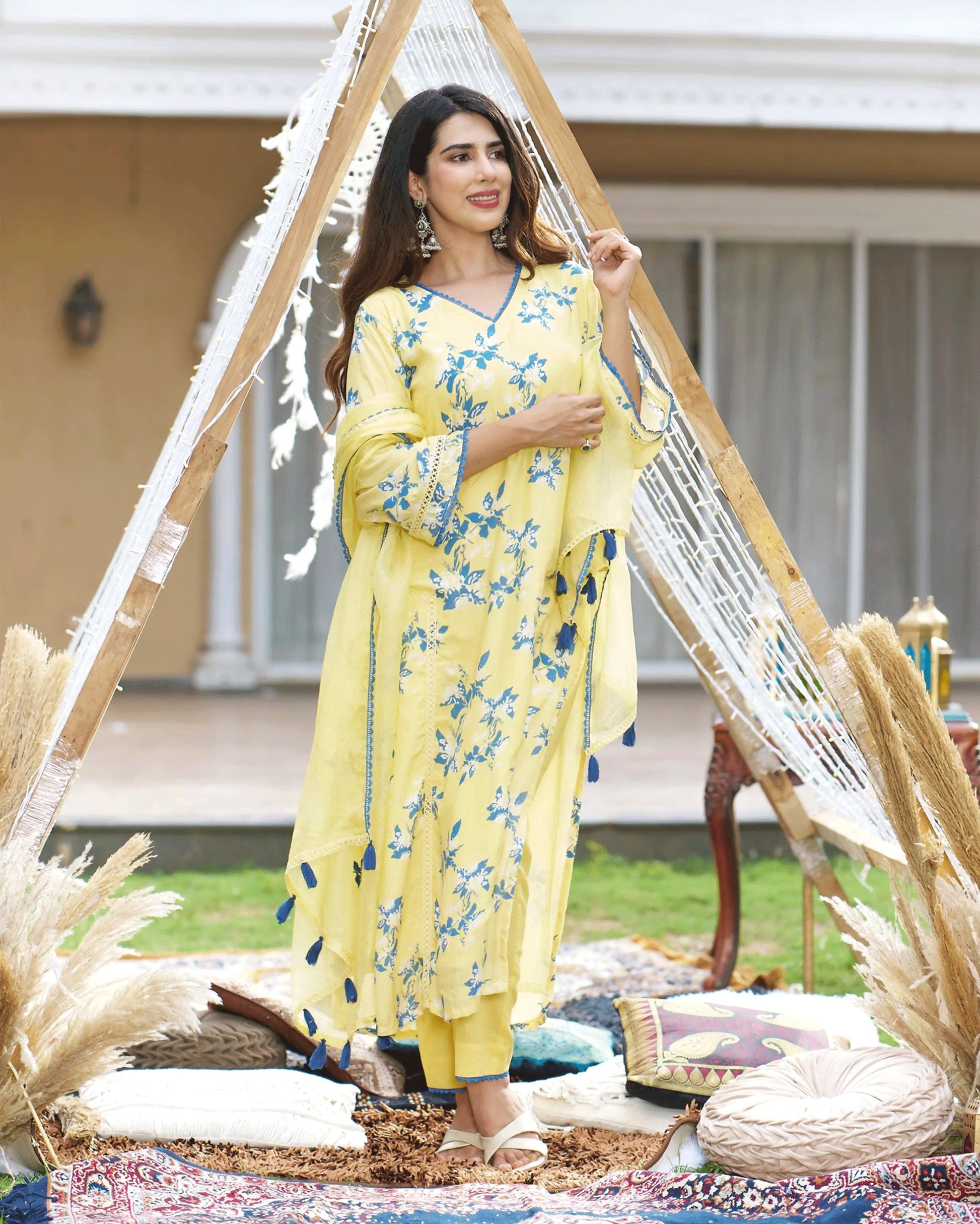 Shrinika Yellow Printed Silk Suit Set My Store