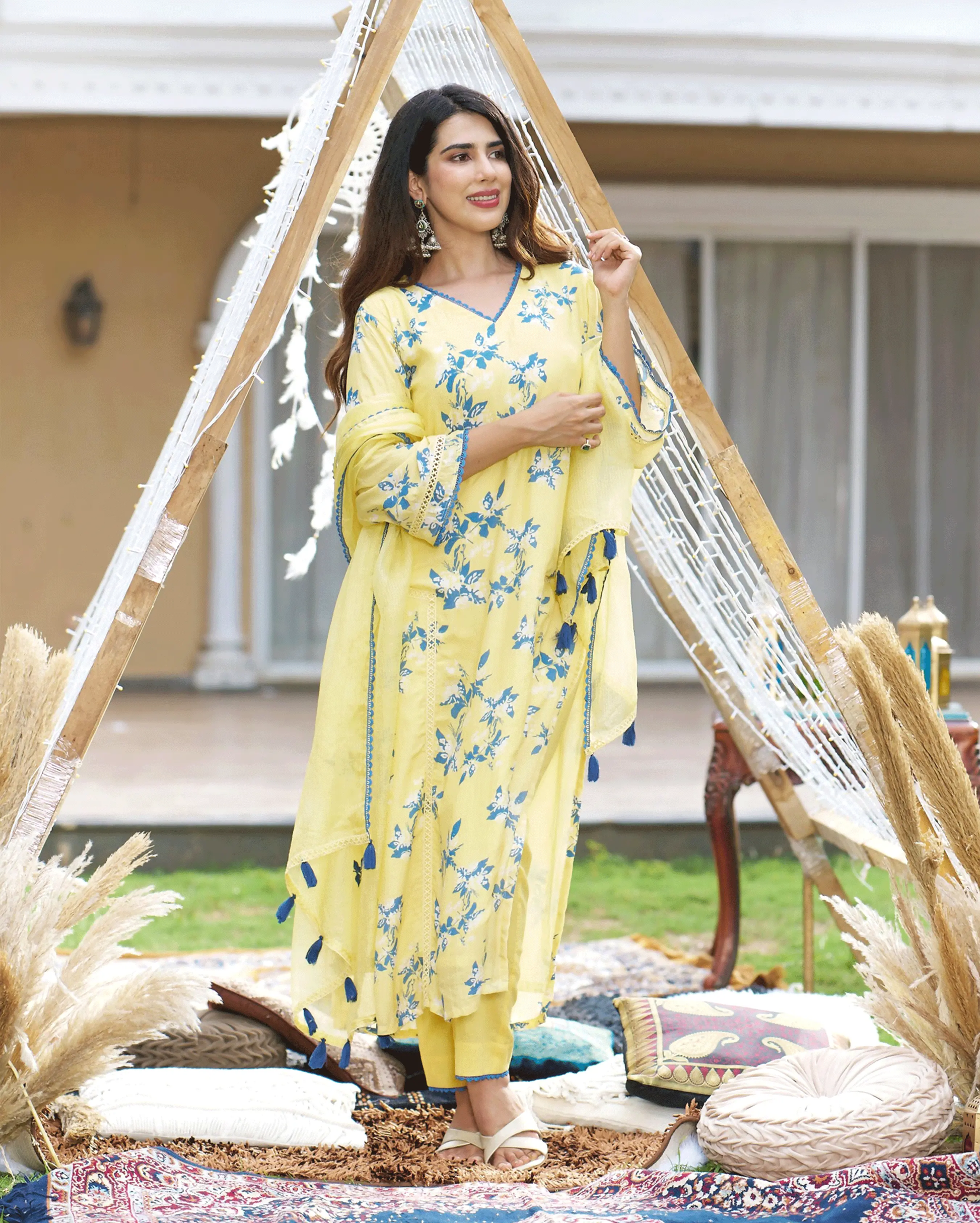 Shrinika Yellow Printed Silk Suit Set My Store