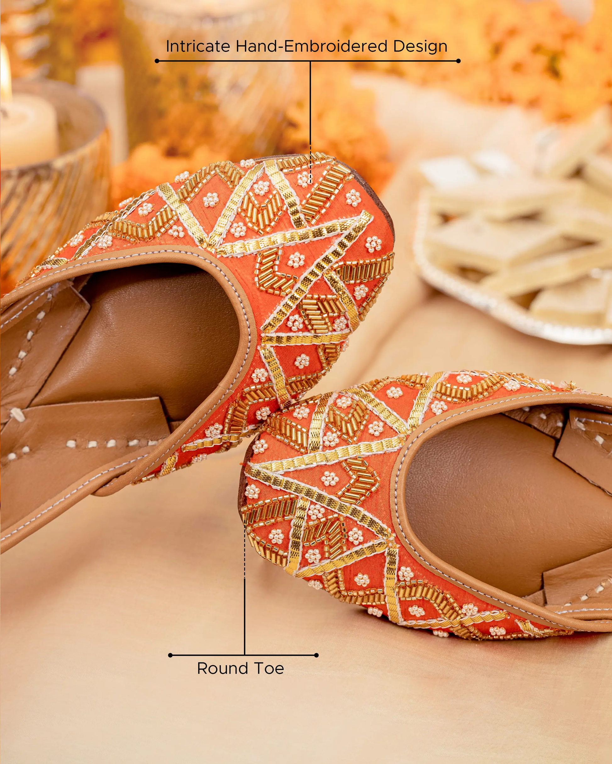 Punchy Orange Handcrafted Jutti My Store