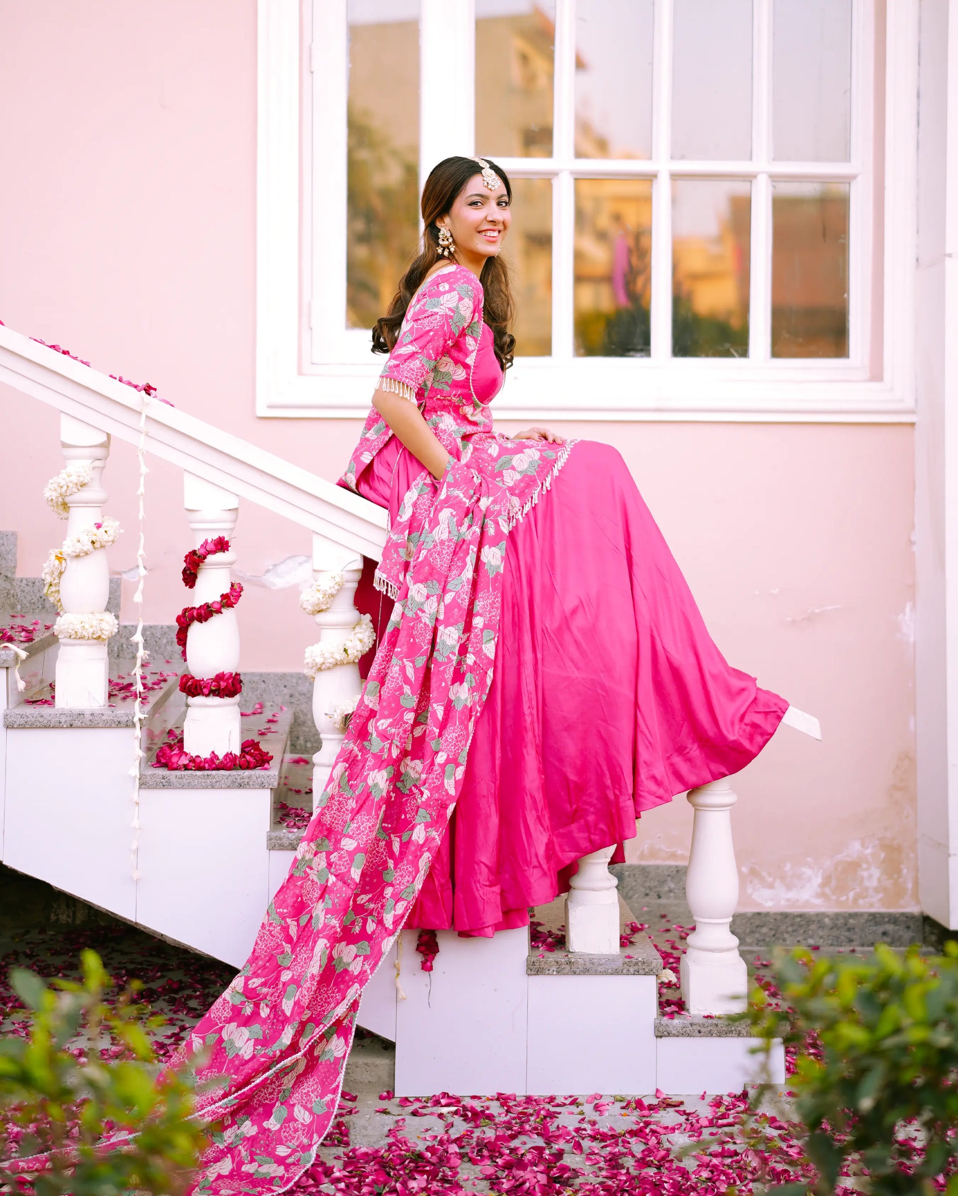 Malti Pink Printed Chinon Lehenga Set My Store