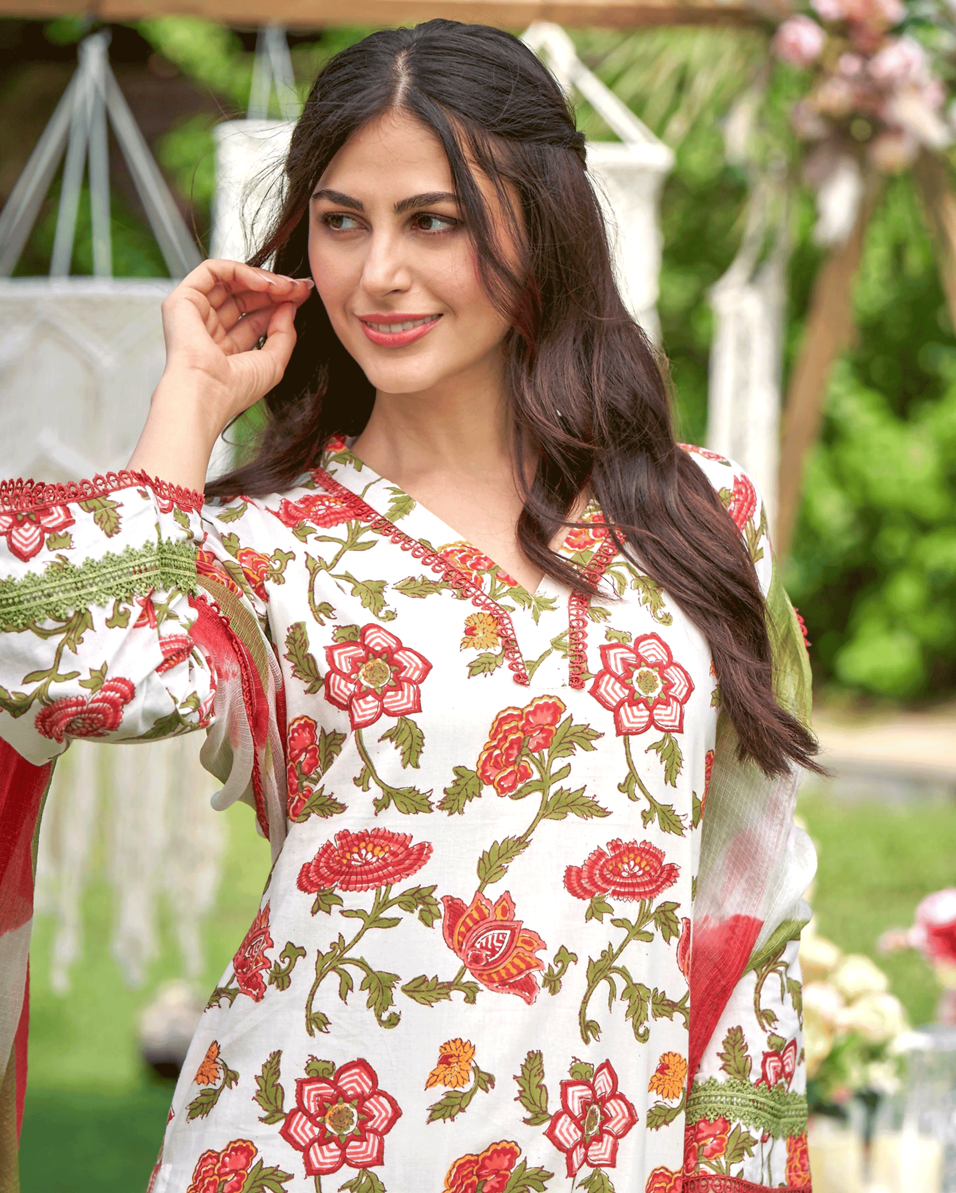Sunrise Bloom Red Printed Cotton Suit Set My Store