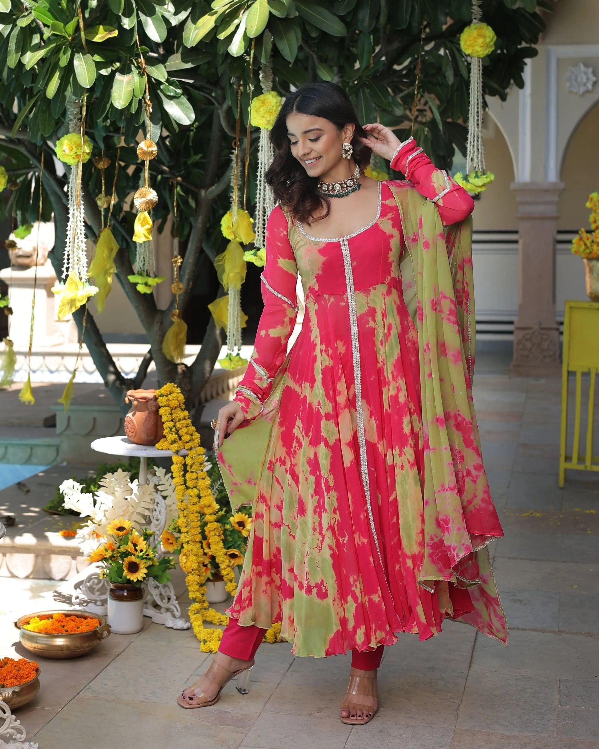 Kairavi Pink Green Tie Dye Georgette Suit Set My Store