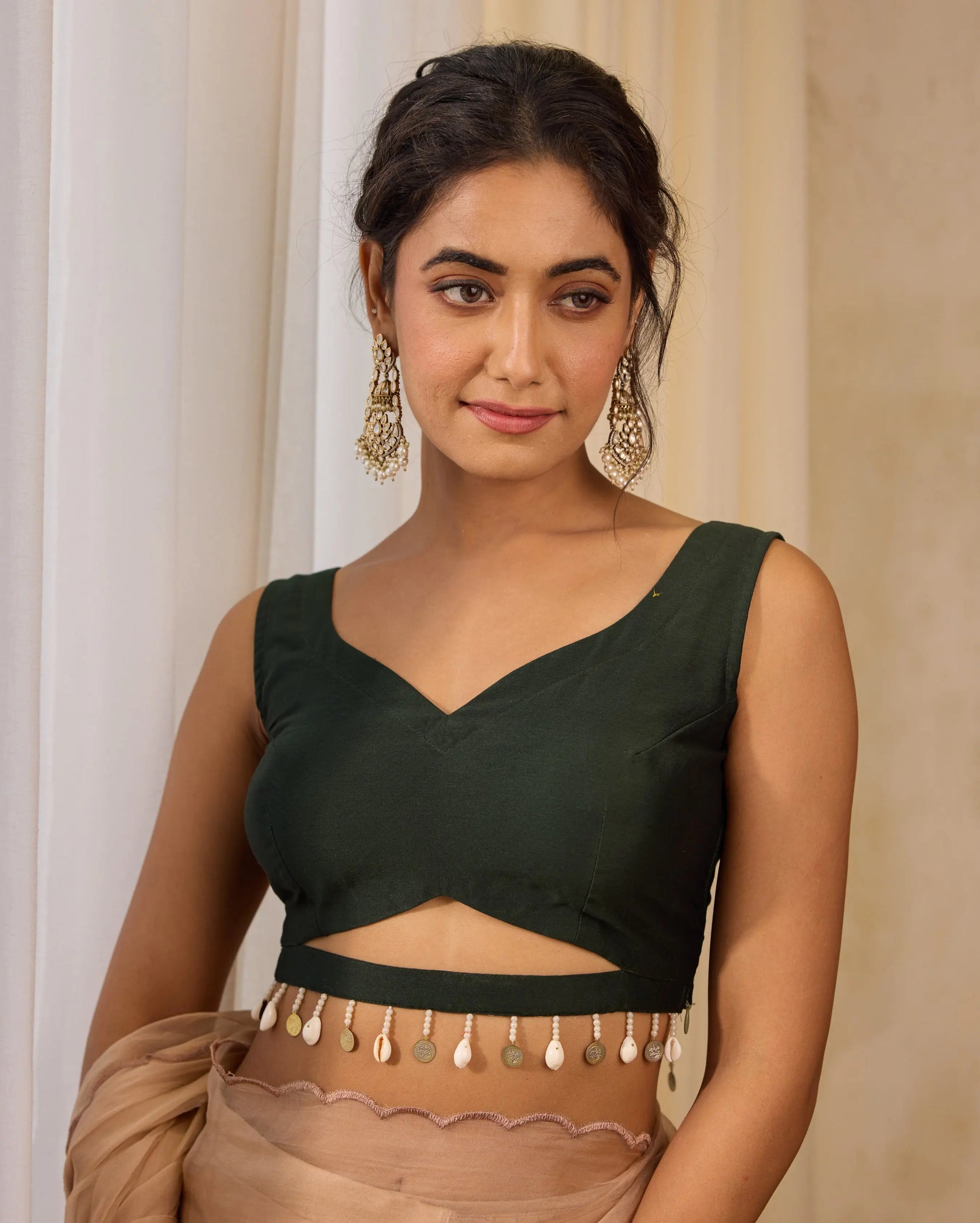 Grecian Grace Green Chanderi Blouse My Store